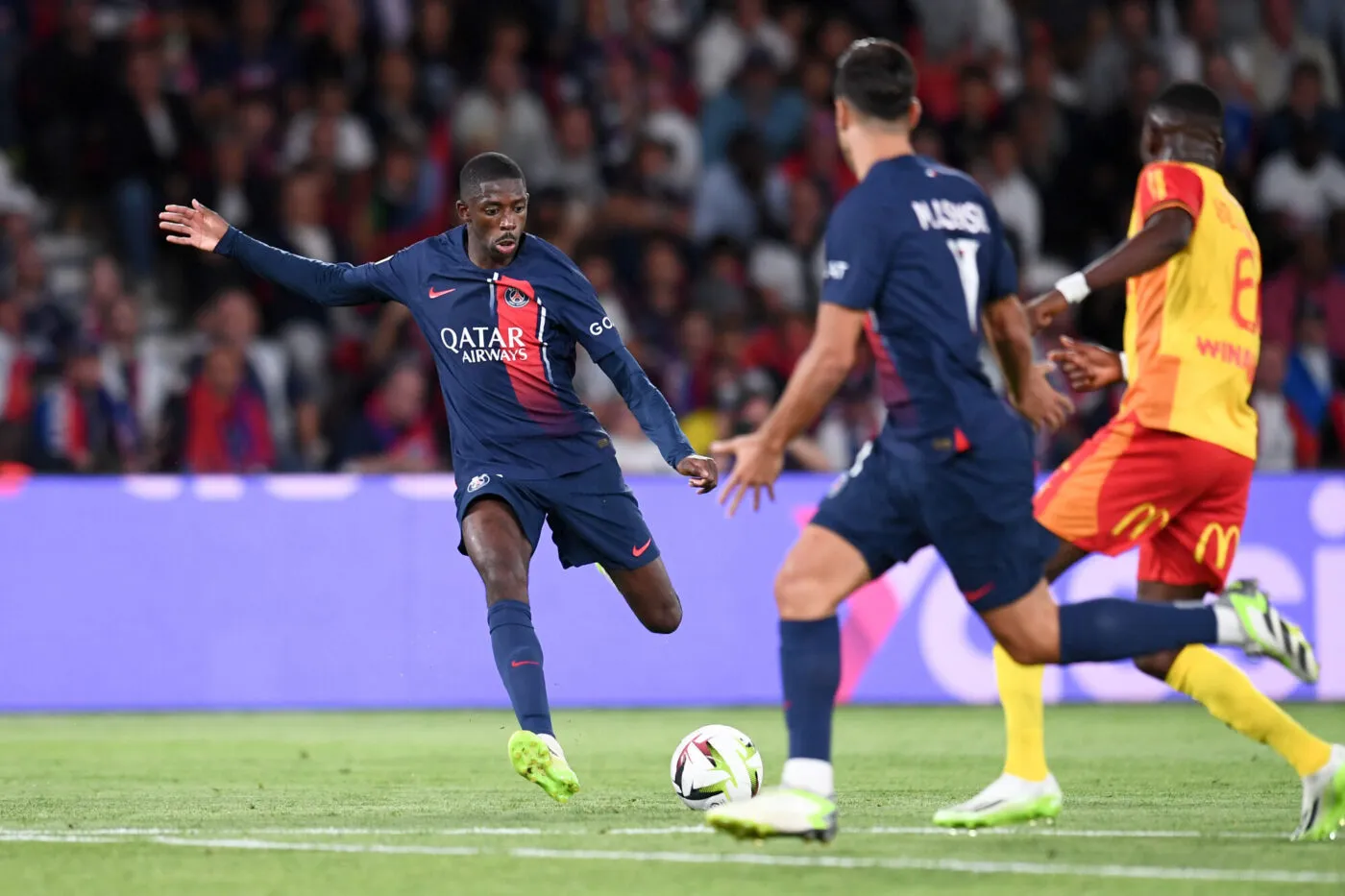 10 Ousmane DEMBELE (psg) during the Ligue 1 Uber Eats match between Paris Saint Germain and Racing Club de Lens on August 26, 2023 in Paris, France. (Photo by Philippe Lecoeur/FEP/Icon Sport)