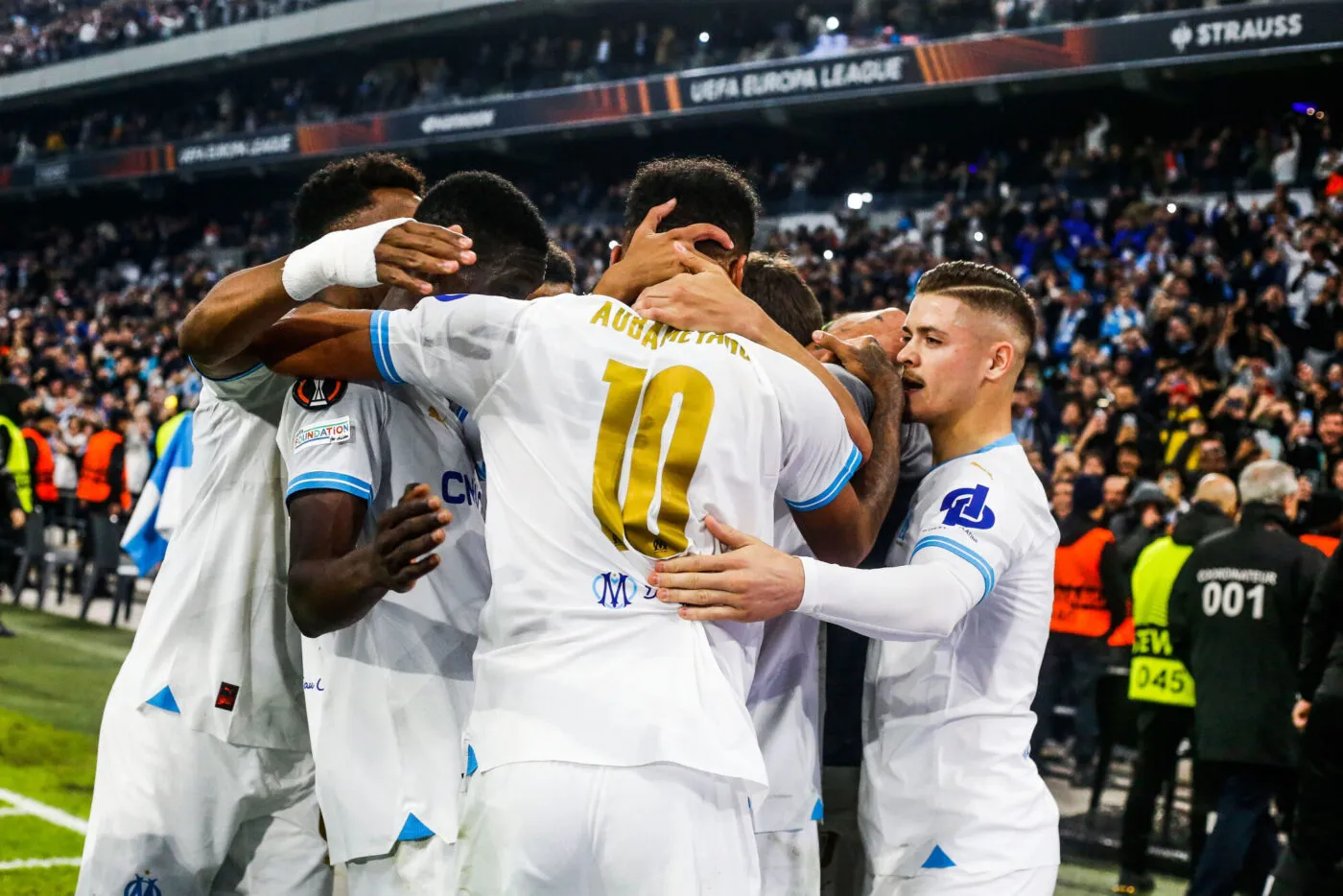Pierre-Emerick AUBAMEYANG of Marseille celebrates his third goal with his team-mates during the UEFA Europa League groupe B match between Olympique Marseille v Amsterdamsche Football Club Ajax at Orange Velodrome on November 30, 2023 in Marseille, France. (Photo by Johnny Fidelin/Icon Sport)