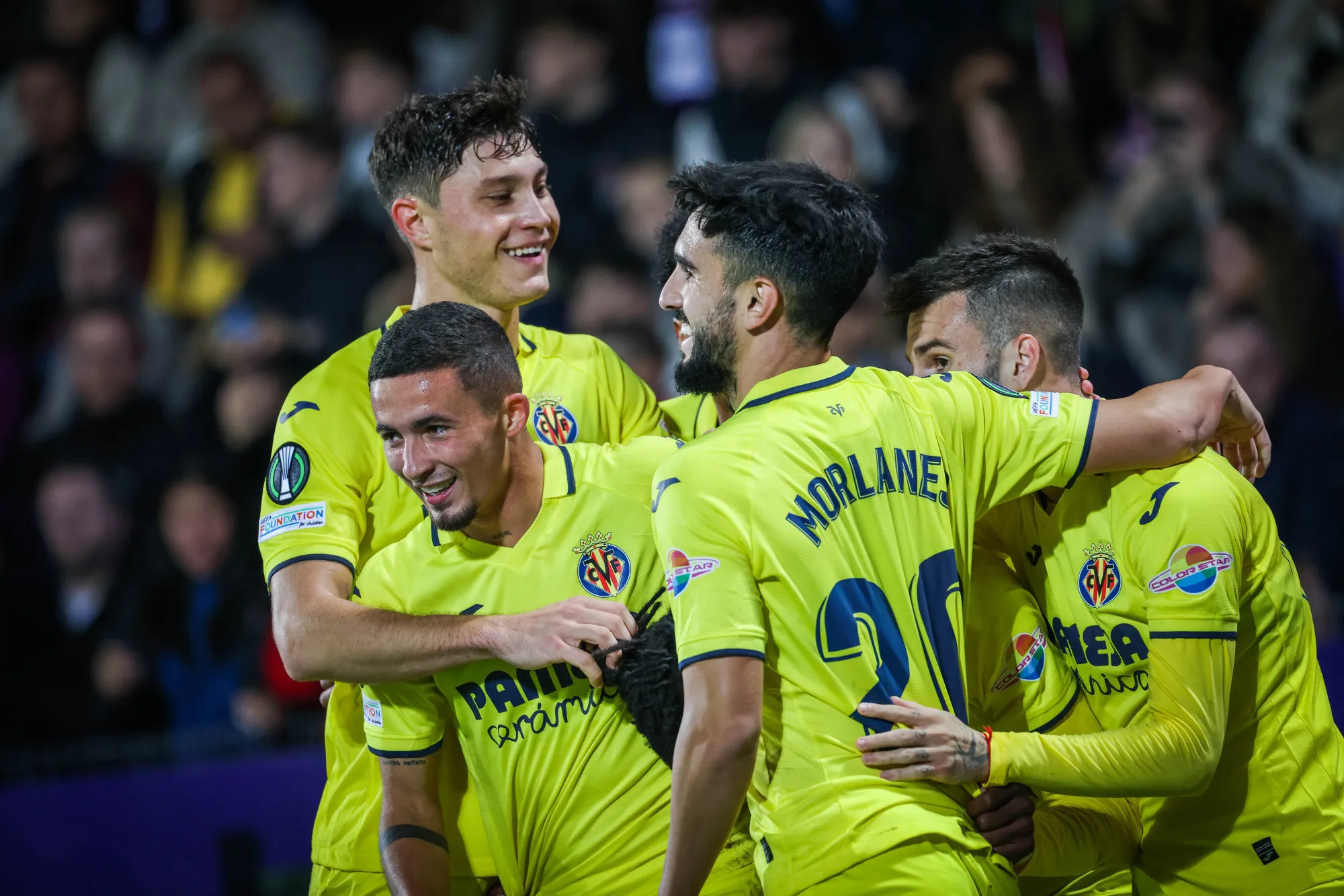 VIENNA,AUSTRIA,13.OCT.22 - SOCCER - UEFA Europa Conference League, group stage, FK Austria Wien vs Villarreal CF. Image shows the rejoicing of Villarreal.