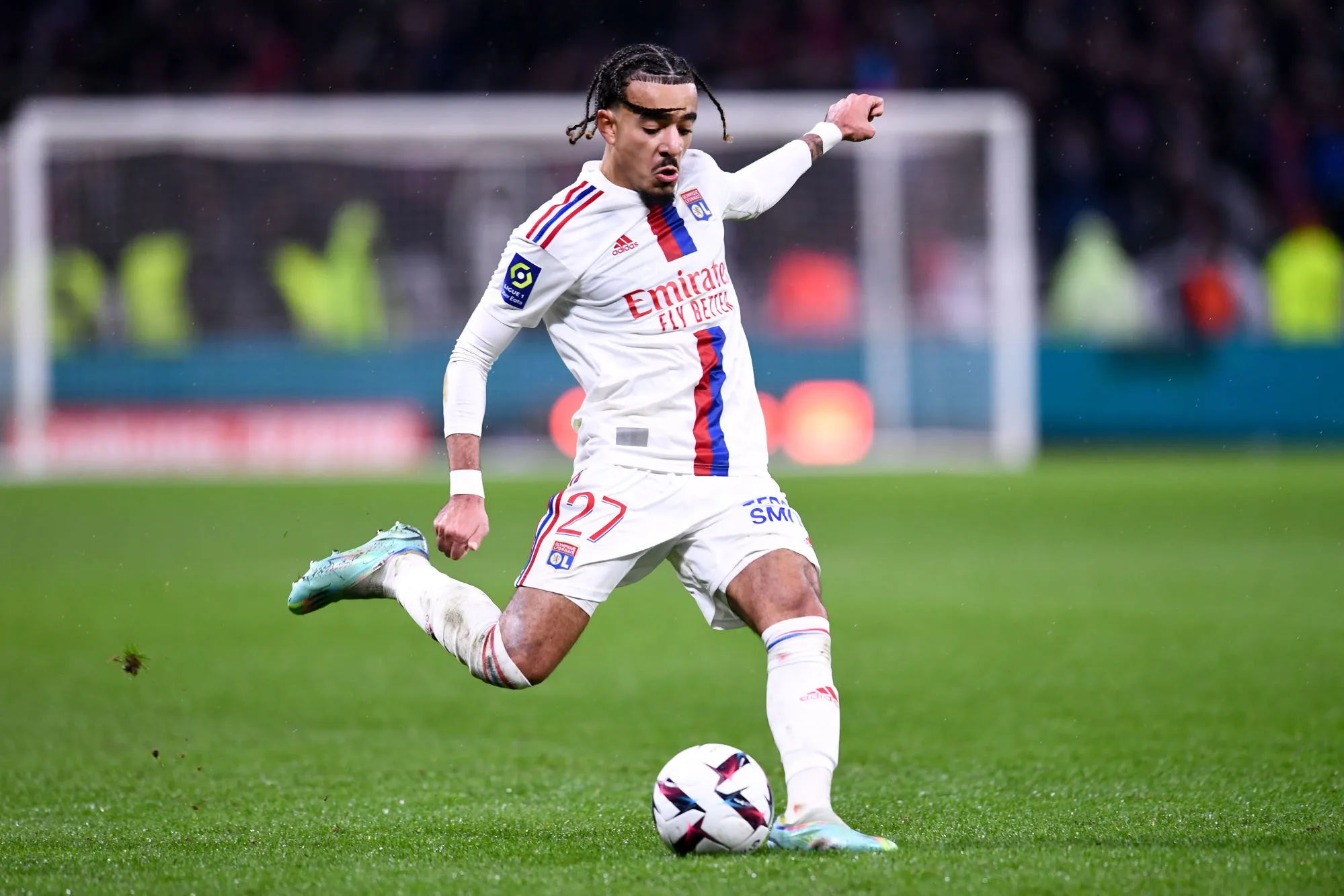 27 Malo GUSTO (ol) during the Ligue 1 Uber Eats match between Olympique Lyonnais and Racing Club de Strasbourg at Groupama Stadium on January 14, 2023 in Lyon, France. (Photo by Philippe Lecoeur/FEP/Icon Sport)