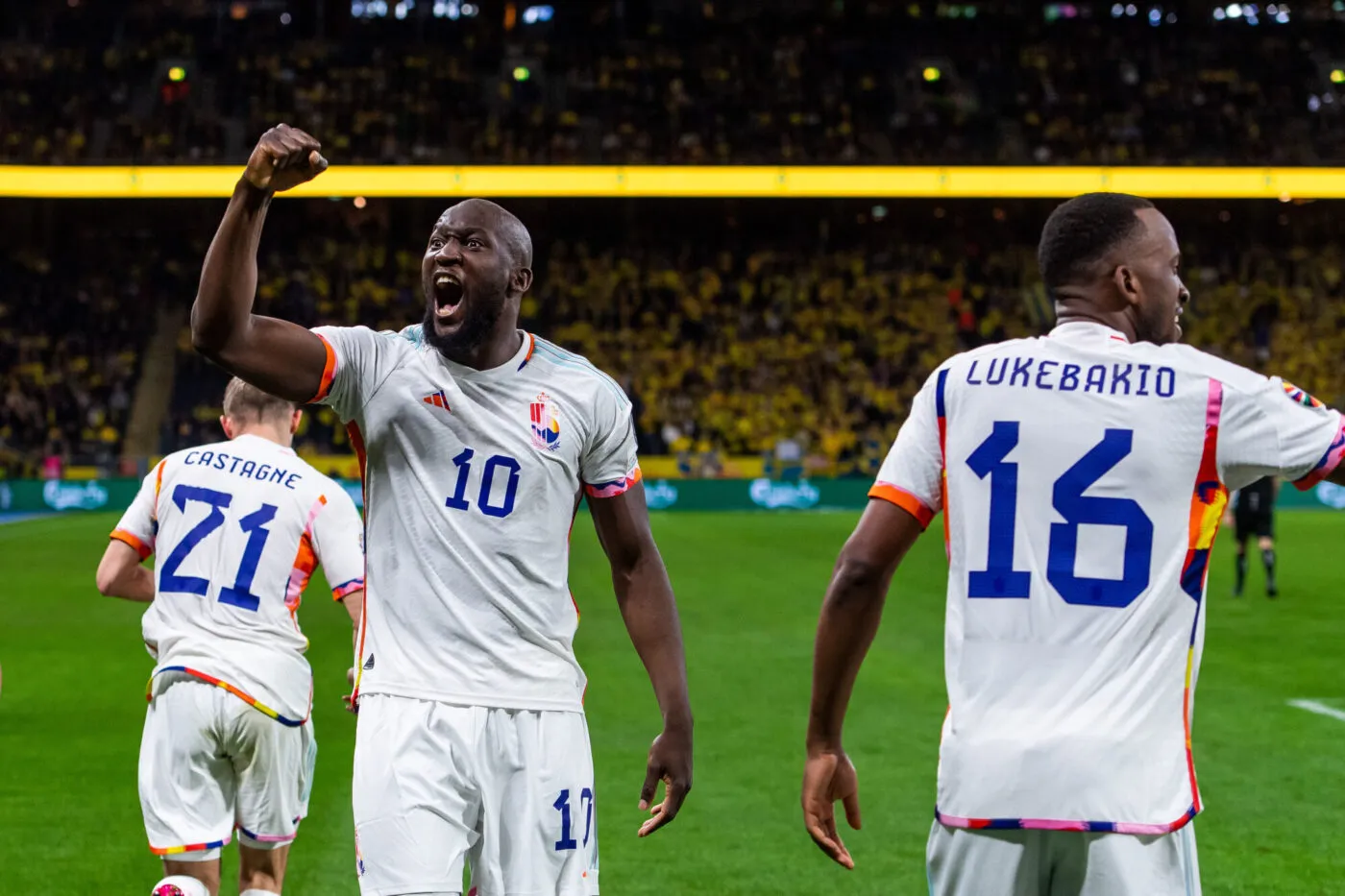 230324 Romelu Lukaku of Belgium celebrates after scoring 0-2 during the UEFA Euro Qualifier football match between Sweden and Belgium on March 24, 2023 in Stockholm. Photo: Julia Koch / BILDBYRÅN / kod JK / JL0340