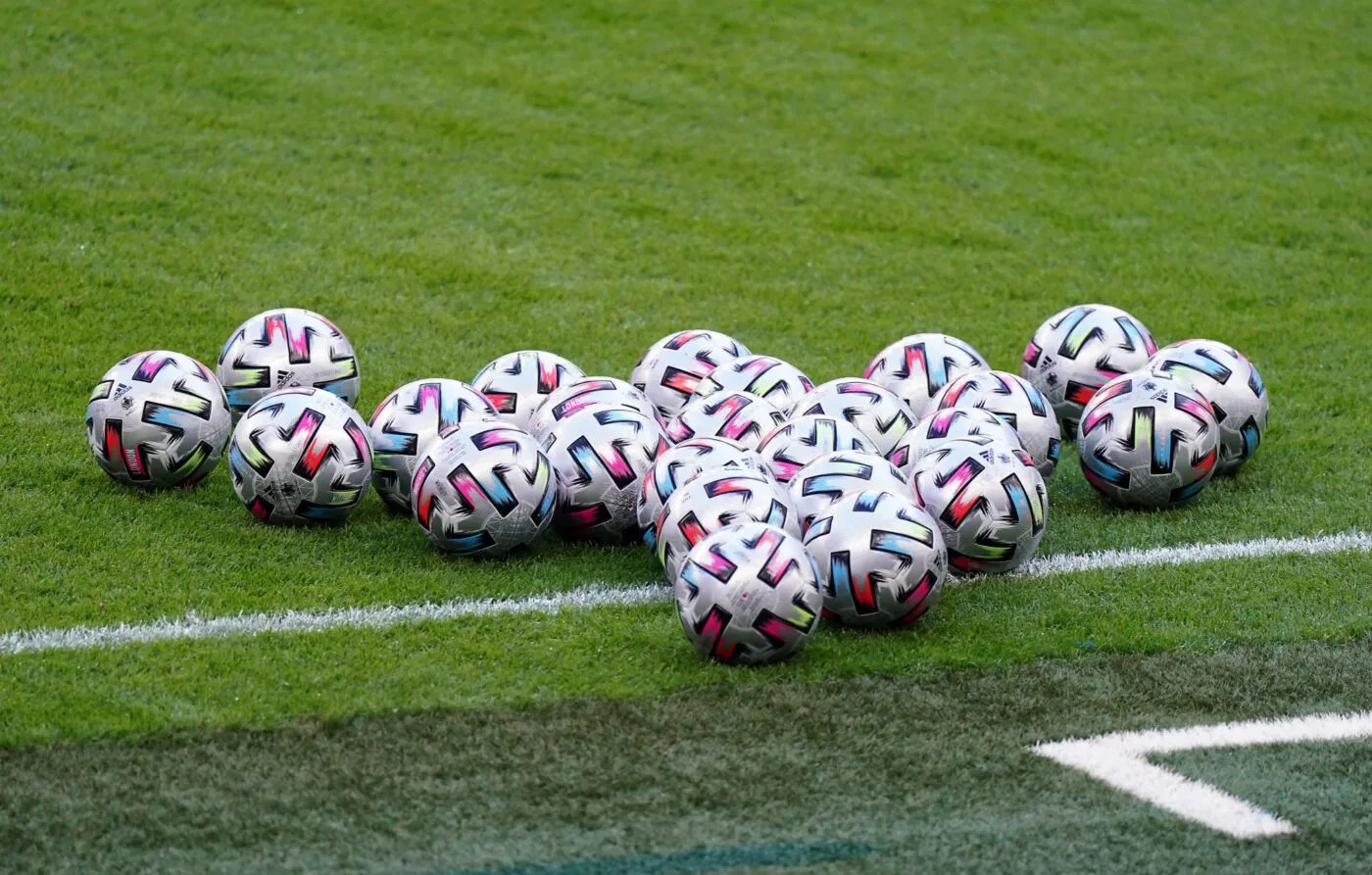 Adidas Uniforia match balls during the UEFA Euro 2020 semi final match at Wembley Stadium, London. Picture date: Wednesday July 7, 2021. 
By Icon Sport - --- - Wembley Stadium - Londres (Angleterre)