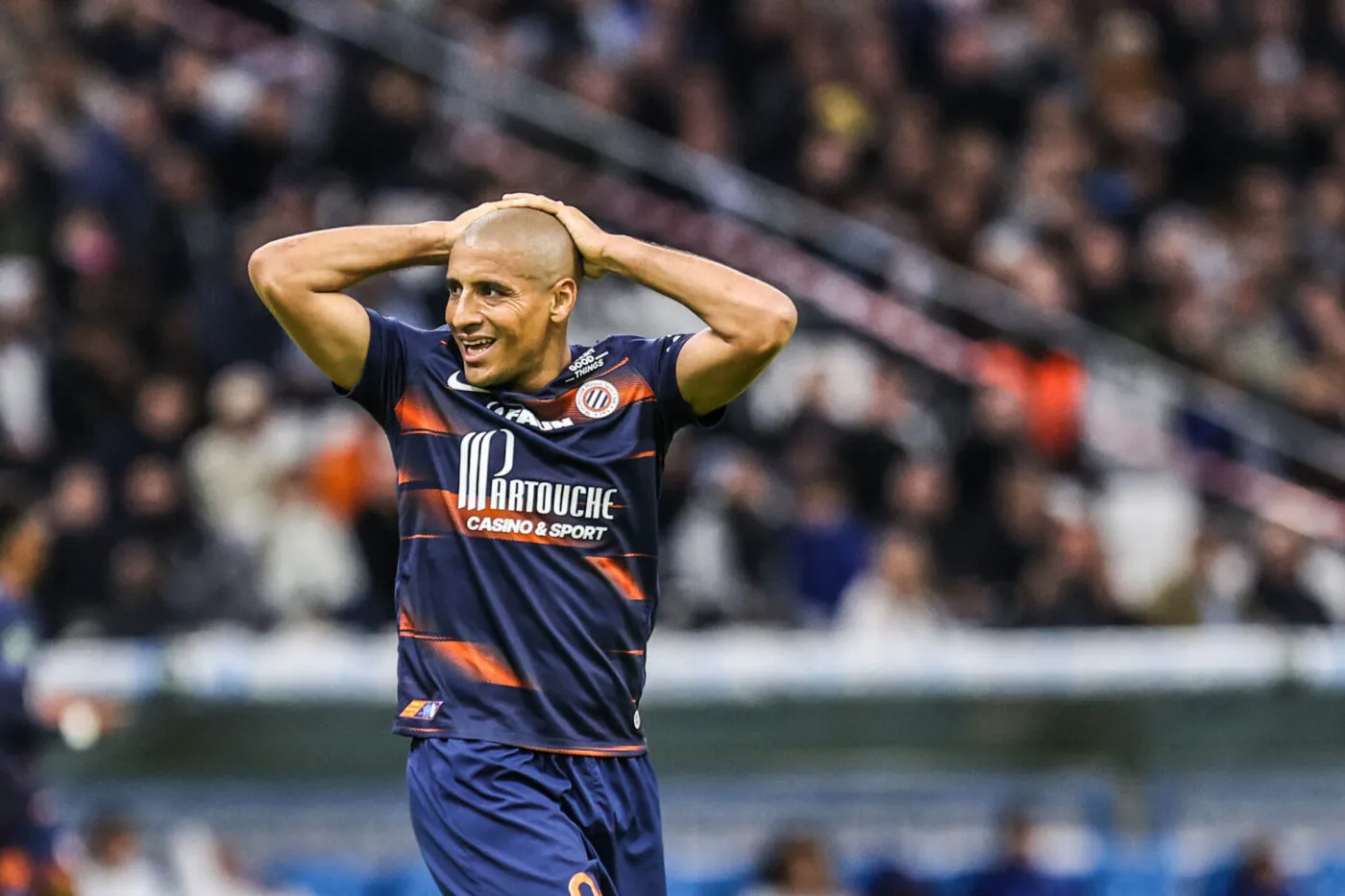 Wahbi KHAZRI of Montpellier looks dejected during the Ligue 1 Uber Eats match between Marseille and Montpellier at Orange Velodrome on March 31, 2023 in Marseille, France. (Photo by Johnny Fidelin/Icon Sport)