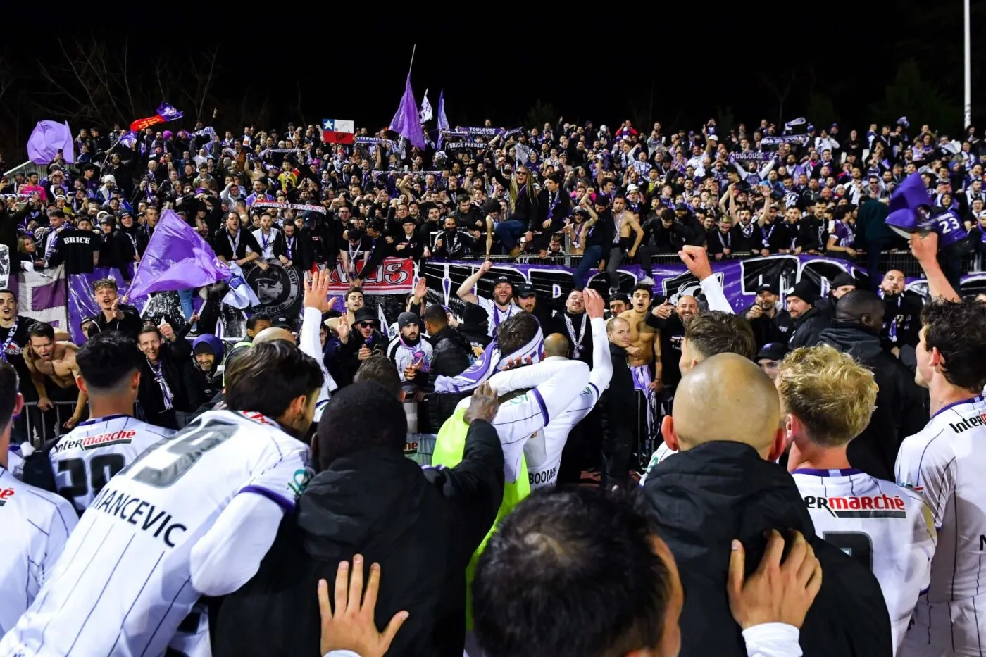 Toulouse fans during the French Cup, semi-final match between Annecy and Toulouse at Parc Des Sports on April 6, 2023 in Annecy, France. (Photo by Franco Arland/Icon Sport)