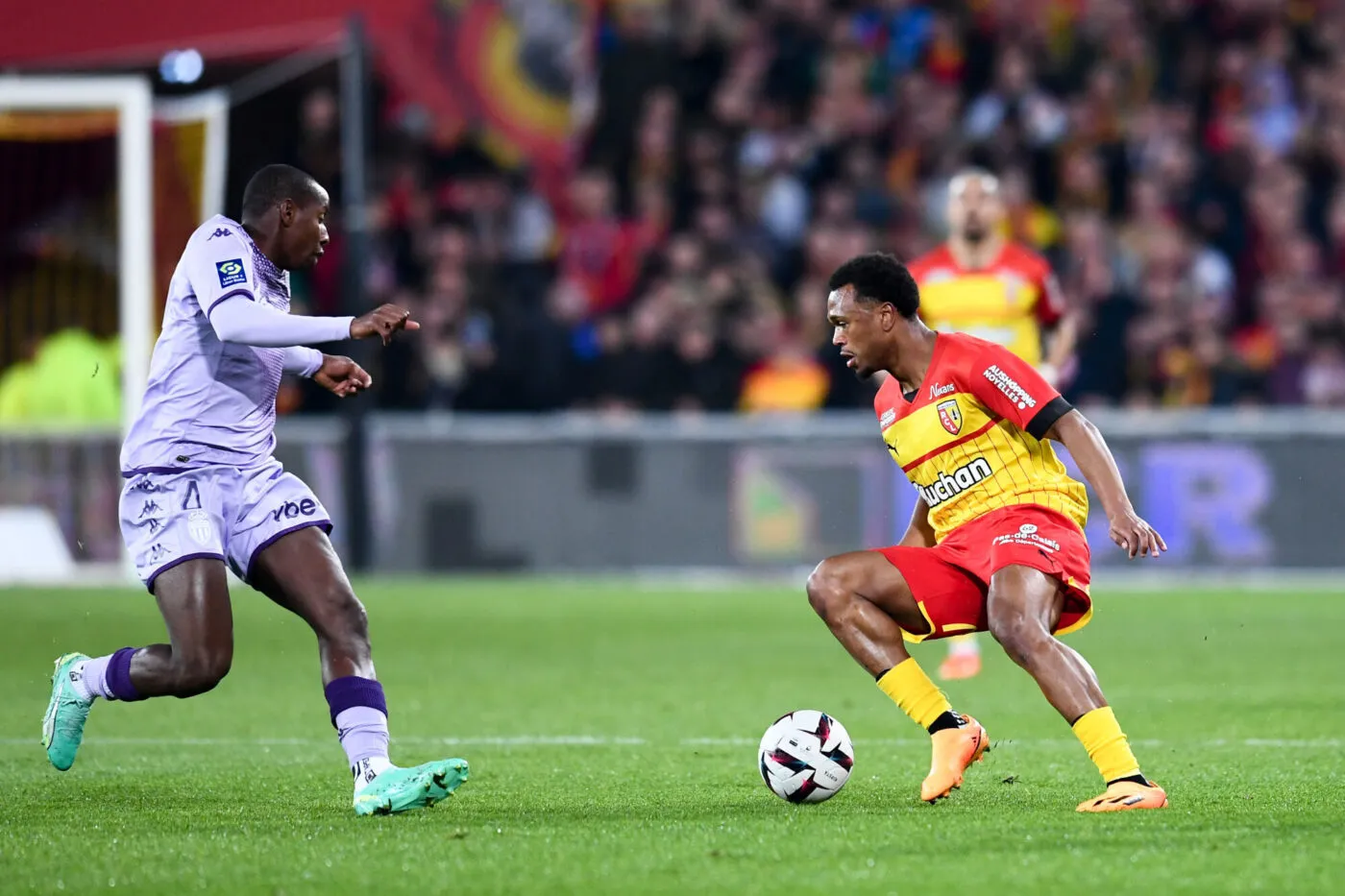 11 Ikoma-Lois OPENDA (rcl) during the Ligue 1 Uber Eats match between Lens and Monaco on April 22, 2023 in Lens, France. (Photo by Philippe Lecoeur/FEP/Icon Sport)