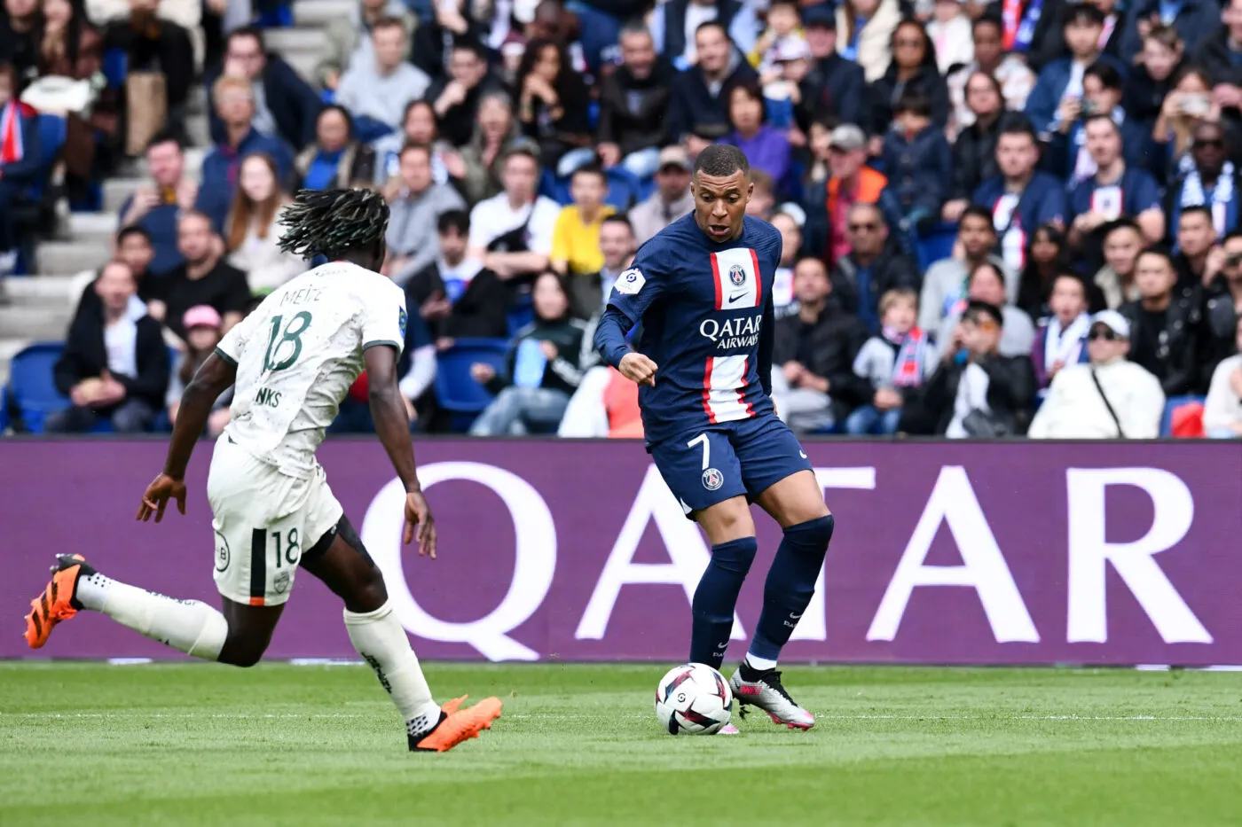 07 Kylian MBAPPE (psg) during the Ligue 1 Uber Eats match between Paris Saint Germain and FC Lorient at Parc des Princes on April 30, 2023 in Paris, France. (Photo by Philippe Lecoeur/FEP/Icon Sport)