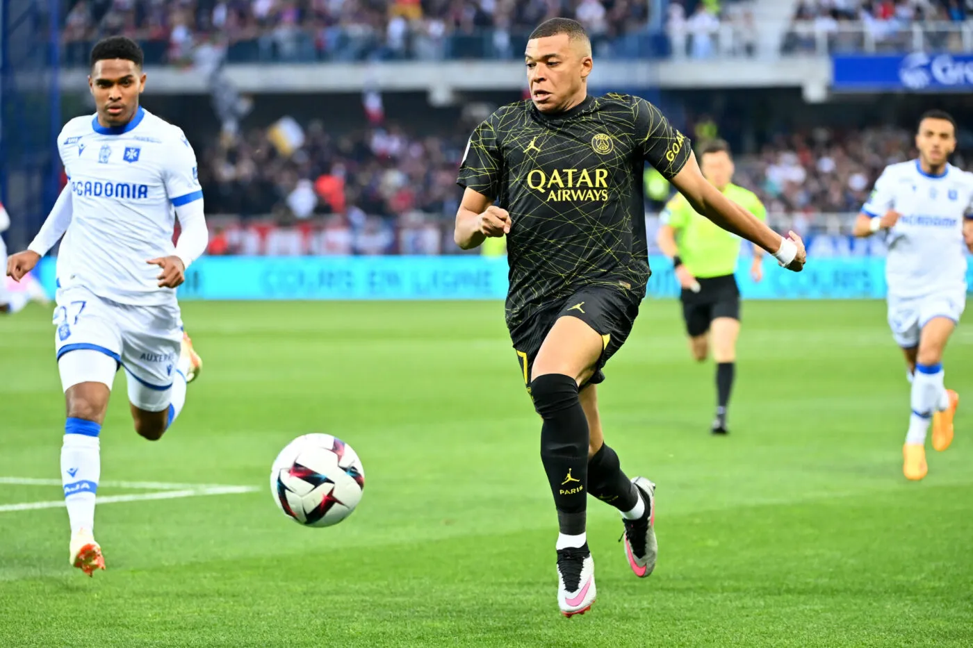 07 Kylian MBAPPE (psg) during the Ligue 1 Uber Eats match between Auxerre and Paris Saint Germain at Abbe-Deschamp Stadium on May 21, 2023 in Auxerre, France. (Photo by Anthony Dibon/FEP/Icon Sport)