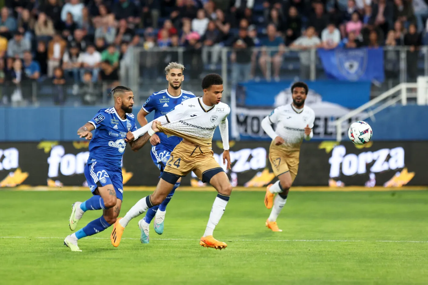 23 Lloyd PALUN (scb) - 24 Michael Amir RICHARDSON (hac) during the Ligue 2 BKT match between Bastia and Le Havre at Stade Armand Cesari on May 26, 2023 in Bastia, France. (Photo by Johnny Fidelin/FEP/Icon Sport)