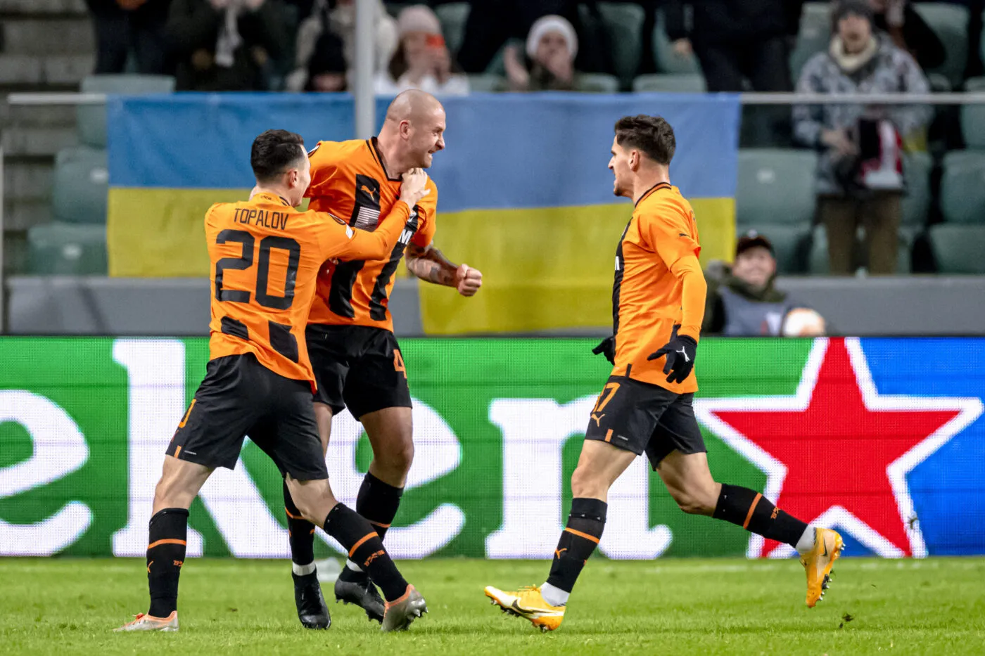 Goal of Shakhtar player Yaraslov Rakitskyi  during the UEFA Europa League match between Chakhtar Donetsk and Feyenoord Rotterdam at Pepsi Arena on March 9, 2023 in Warsaw, Poland. (Photo by ProShots/Icon Sport)