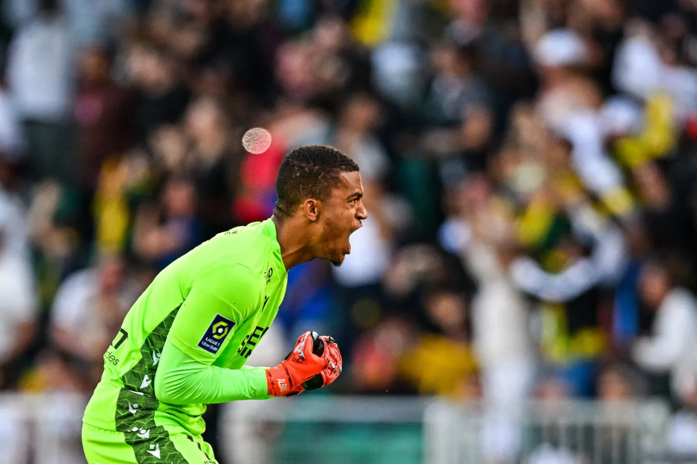 Alban LAFONT of Nantes celebrates during the French Ligue 1 Uber Eats soccer match between Nantes and Angers SCO at Beaujoire Stadium on June 3, 2023 in Nantes, France. (Photo by Baptiste Fernandez/Icon Sport)