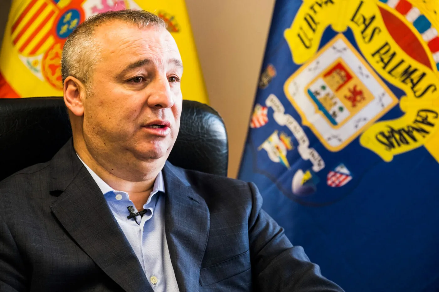 Entrevista Miguel Angel Ramírez presidente de la Unión Deportiva Las Palmas. Miguel Angel Ramirez contestando preguntas de Jesús Izquierdo. 