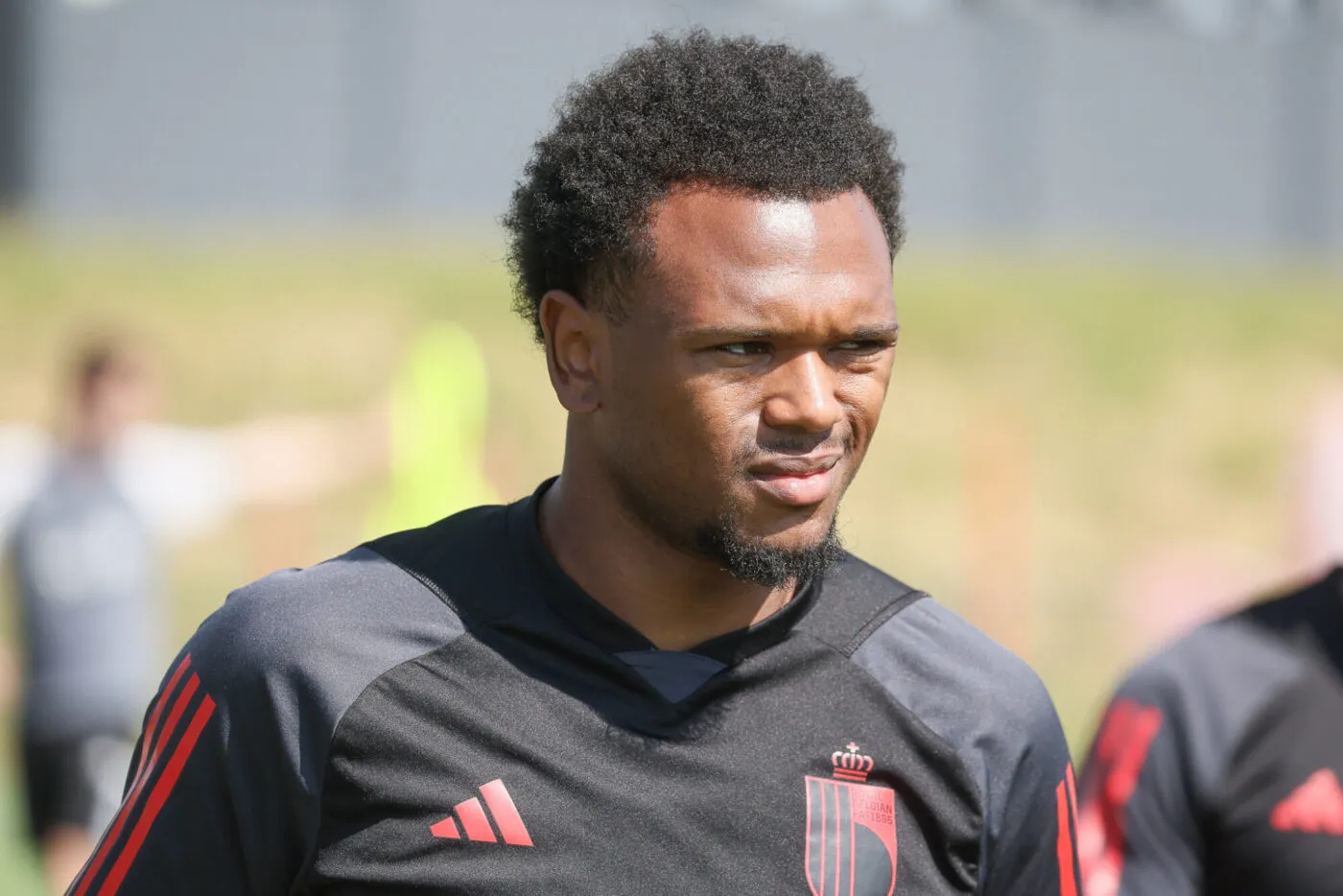 Belgium's Lois Openda pictured during a training session of Belgian national soccer team Red Devils, Wednesday 14 June 2023, at the Royal Belgian Football Association RBFA's headquarters in Tubize, in preparation of the matches against Austria and Estonia later this month. BELGA PHOTO BRUNO FAHY - Photo by Icon sport