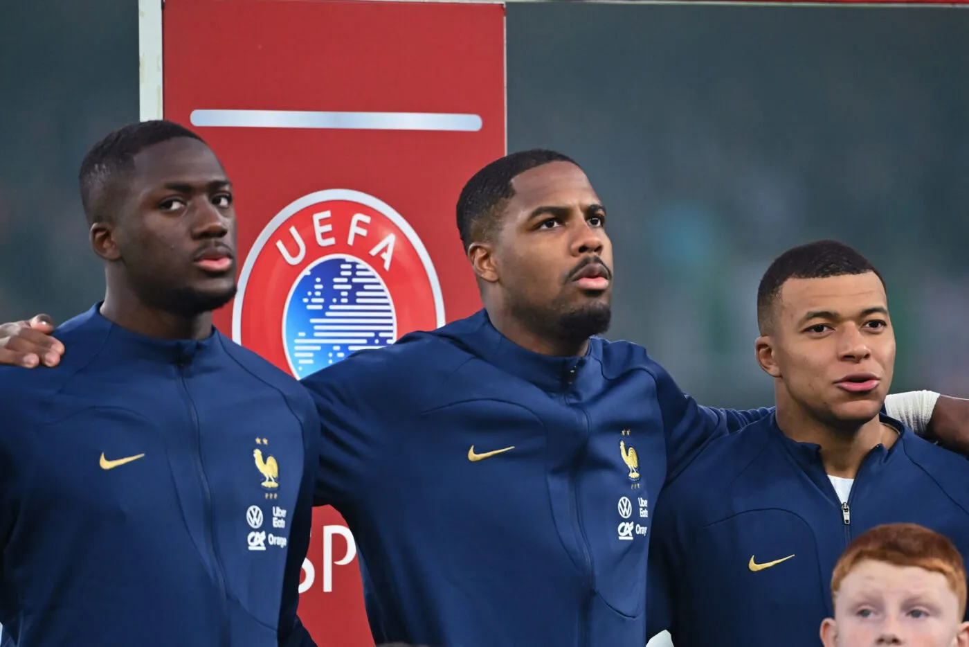 Ibrahima KONATE of France, Mike MAIGNAN of France and Kylian MBAPPE of France during the UEFA Euro 2024 Qualifying, Group B match between Ireland and France  at Aviva Stadium on March 27, 2023 in Dublin, Ireland. (Photo by Anthony Dibon/Icon Sport)