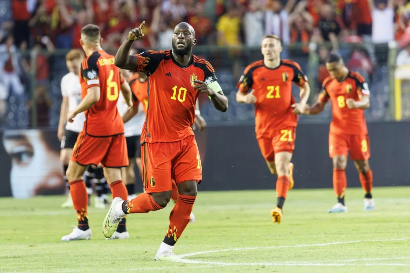 Belgium's Romelu Lukaku celebrates after scoring during a soccer game between Belgian national team Red Devils and Austria, Saturday 17 June 2023 in Brussels, the second (out of 8) qualification match for the Euro 2024 European Championships. BELGA PHOTO KURT DESPLENTER - Photo by Icon sport