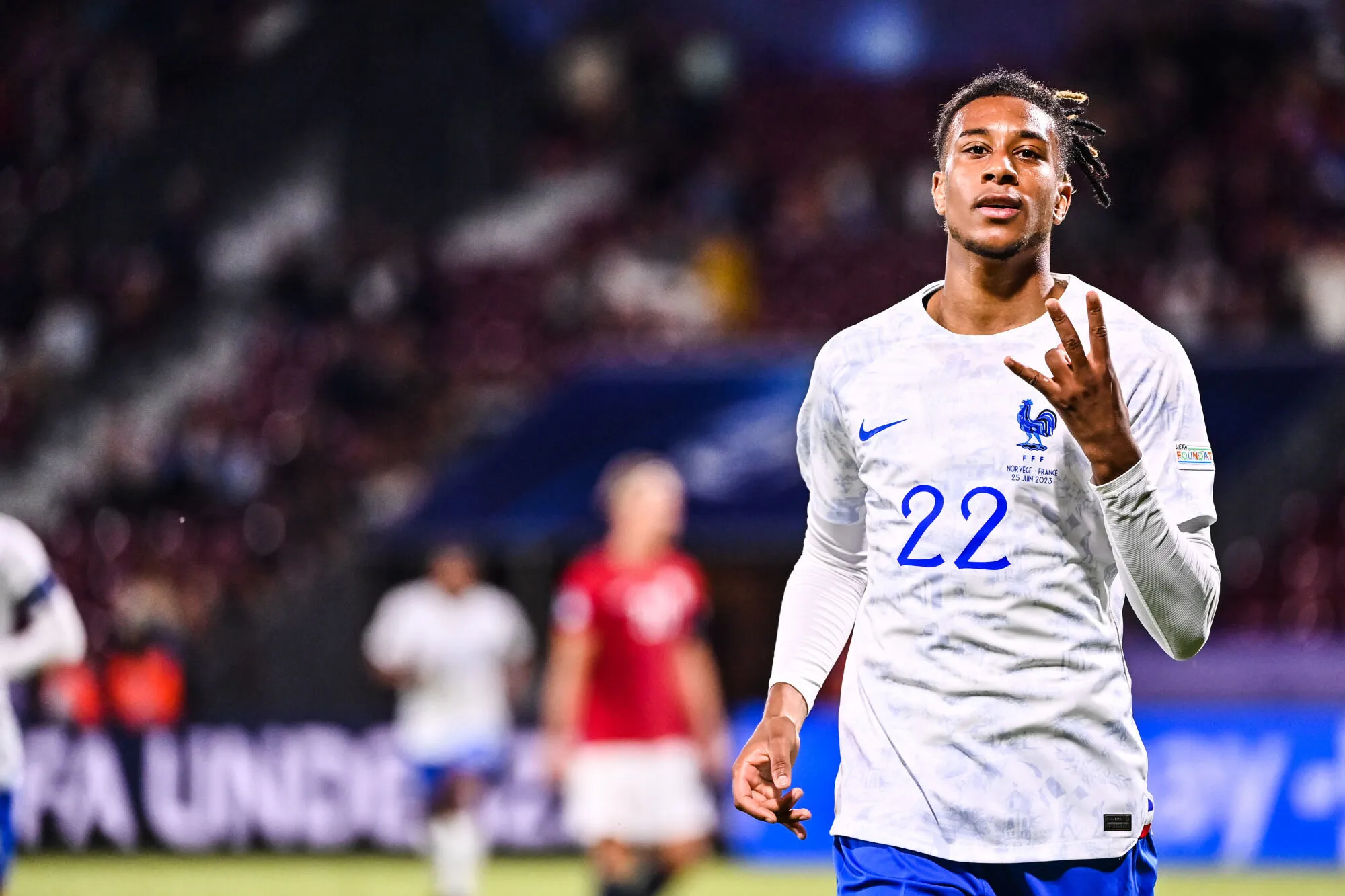 Michael OLISE of France celebrates his goal during the U21 EURO 2023, match between Norway and France on June 25, 2023 at Stadionul Dr. Constantin Radulescu, in Cluj-Napoca, Romania. (Photo by Anthony Dibon/Icon Sport )