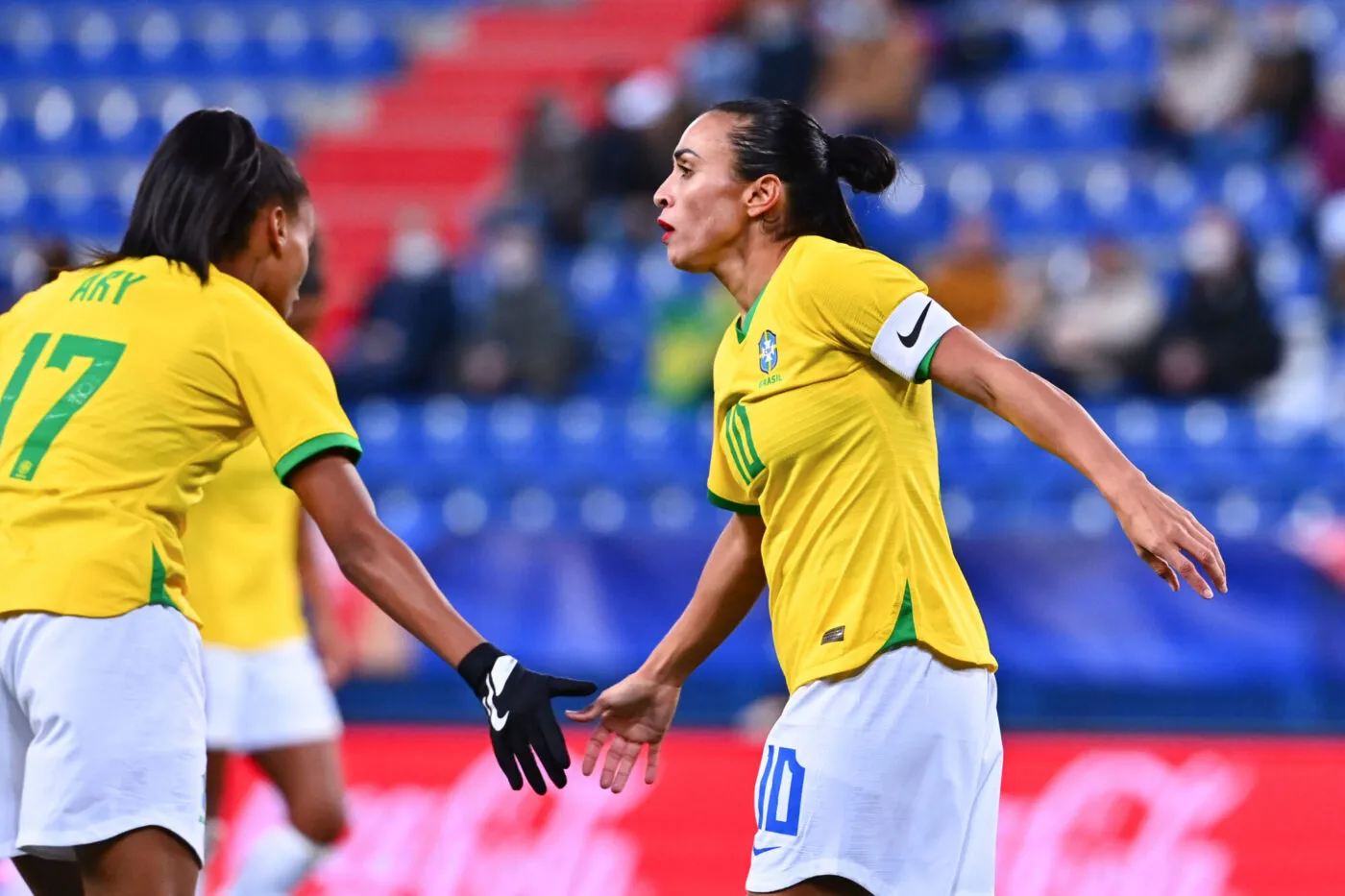 Ariadina BORGES of Brazil and Marta SILVA of Brazil during the Tournoi de France match between Brasil and Finland at Stade Michel D'Ornano on February 22, 2022 in Caen, France. (Photo by Anthony Dibon/Icon Sport)