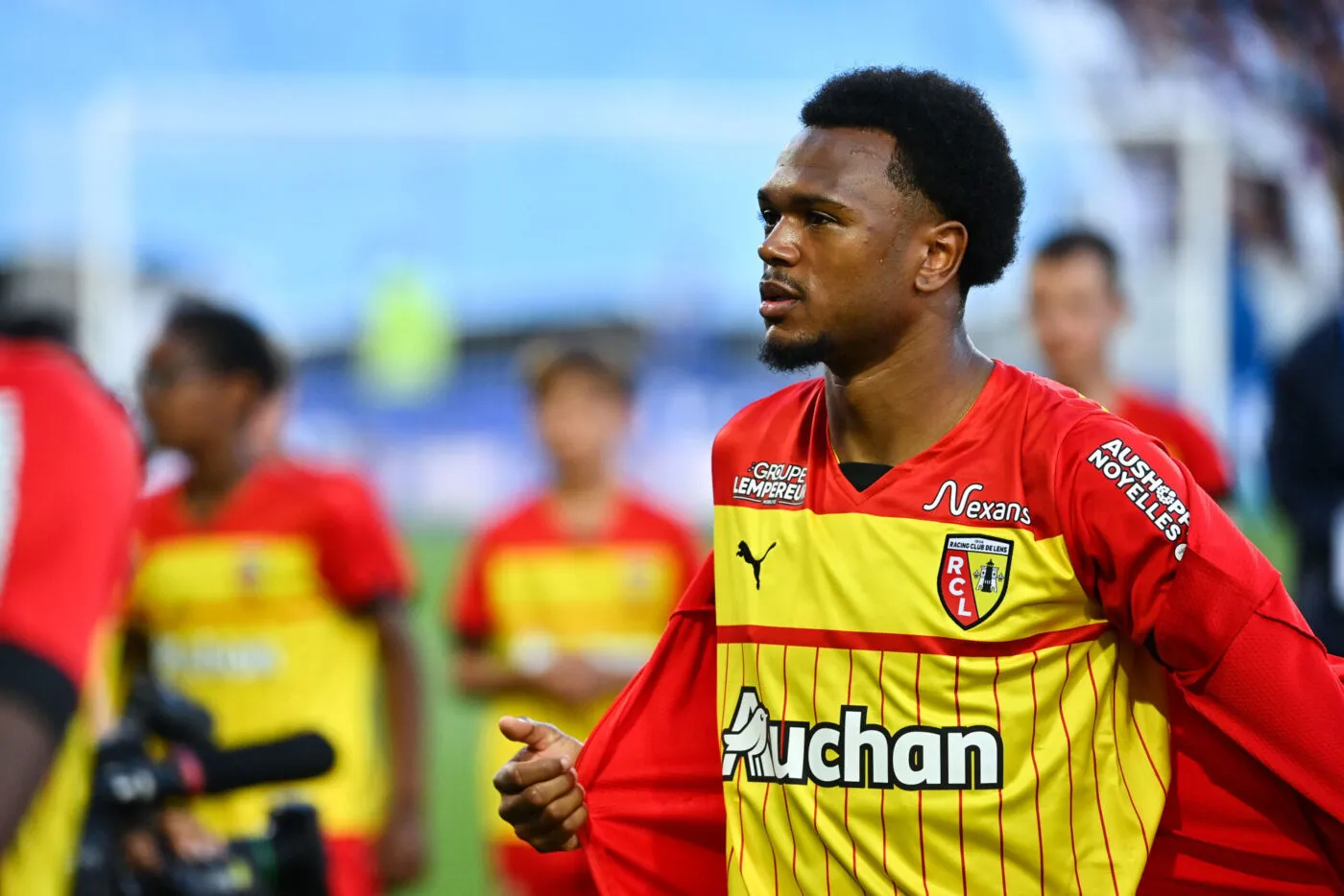Lois OPENDA of Rc Lens during the Ligue 1 Uber Eats match between Auxerre and RC Lens at Abbe-Deschamp Stadium on June 3, 2023 in Auxerre, France. (Photo by Anthony Dibon/Icon Sport)
