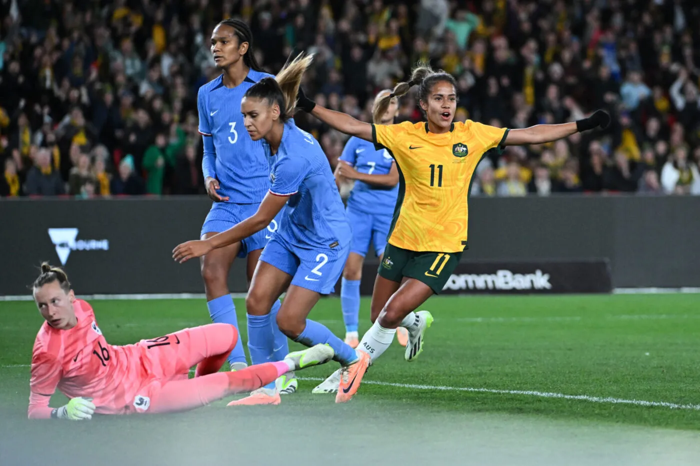 CommBank Matildas, ‘Send Off’ Match v France at Marvel Stadium in Melbourne, Australia on 14 July, 2023 Mary Fowler of Australia celebrates after scoring a goal during a friendly match between Australia and Canada ahead of the FIFA Women's World Cup (Photo by Mark Avellino/Sportpix/Sipa USA) - Photo by Icon sport