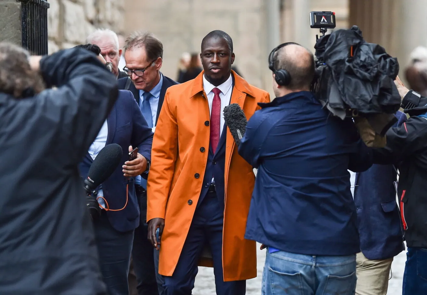 Manchester City footballer Benjamin Mendy speaks to the media as he leaves Chester Crown Court having been found not guilty of one count rape and one of attempted rape. Picture date: Friday July 14, 2023. 