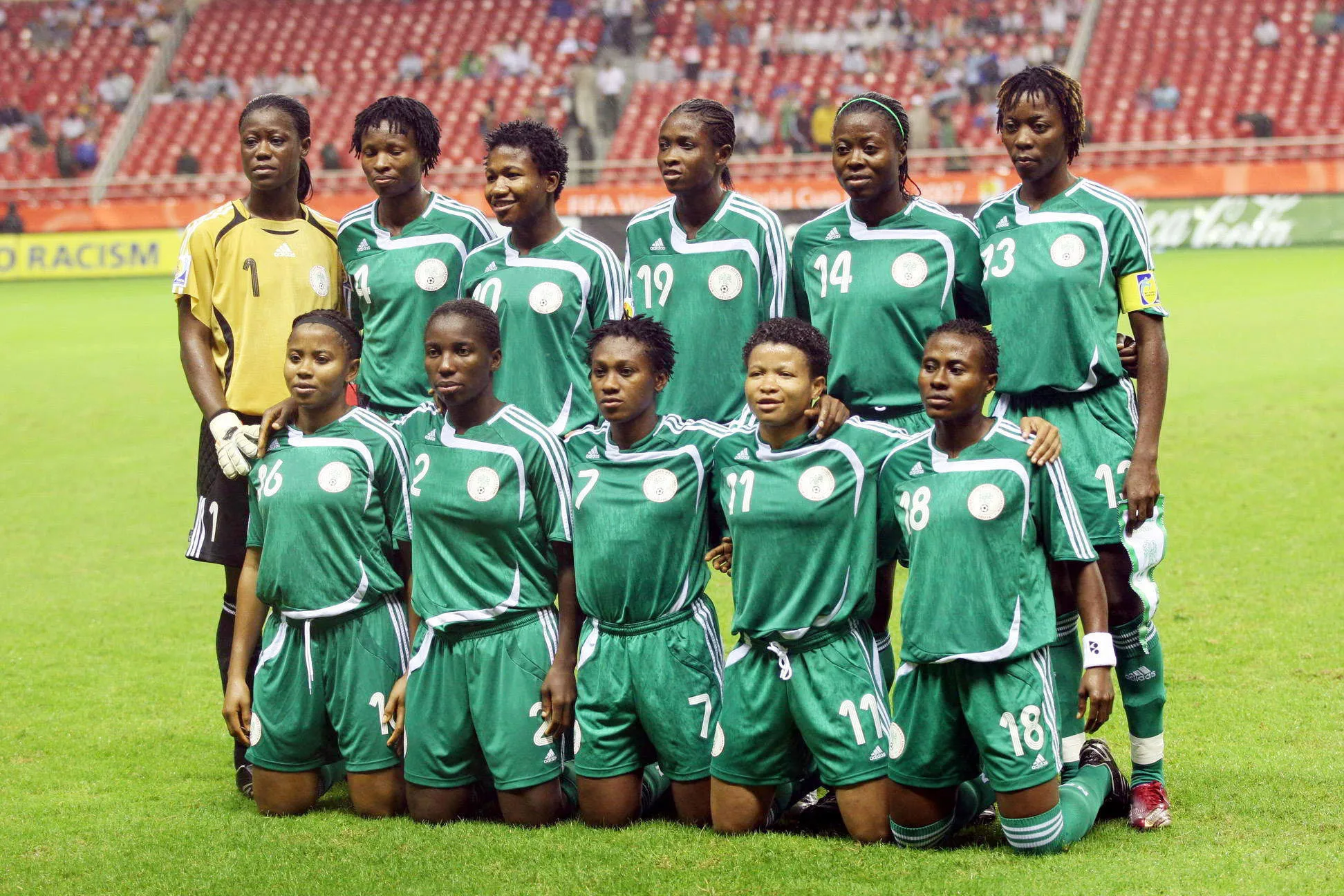 Le Nigeria à la Coupe du monde 2007, en Chine, avant d&rsquo;affronter les USA.