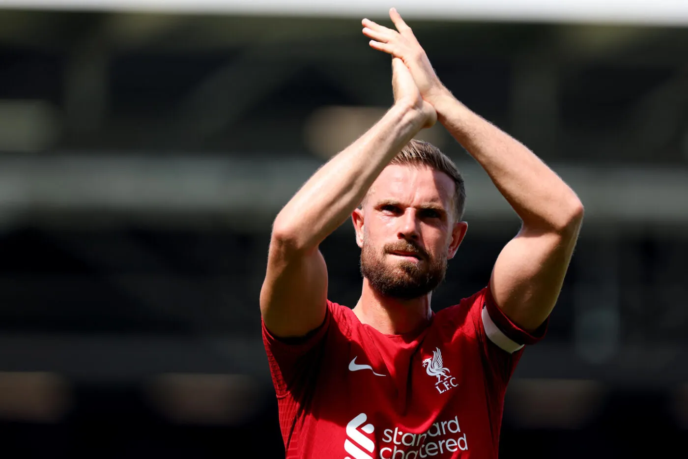 6th August 2022; Craven Cottage, Fulham, London, England; Premier League football, Fulham versus Liverpool: Jordan Henderson of Liverpool applauds fans after the 2-2 draw - Photo by Icon sport