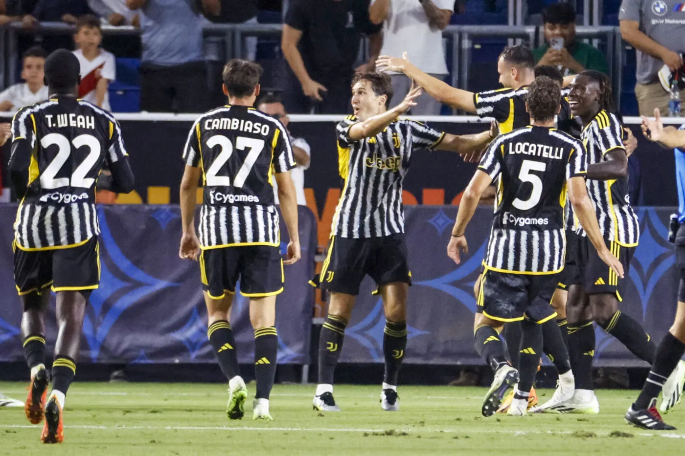 Juventus' players celebrate a goal during a Soccer Champions Tour match between the AC Milan and the Juventus F.C. in Carson. Final score; Juventus 3:2 AC Milan (Photo by Ringo Chiu / SOPA Images/Sipa USA) - Photo by Icon sport
