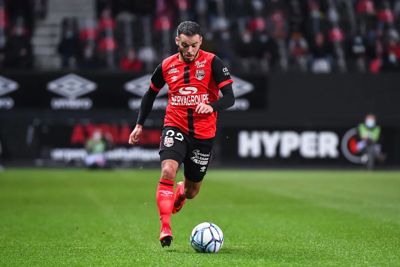 Bryan PELE of Guingamp during the French Ligue 2 BKT soccer match between Guingamp and Auxerre at Stade du Roudourou on October 19, 2020 in Guingamp, France. (Photo by Baptiste Fernandez/Icon Sport)
