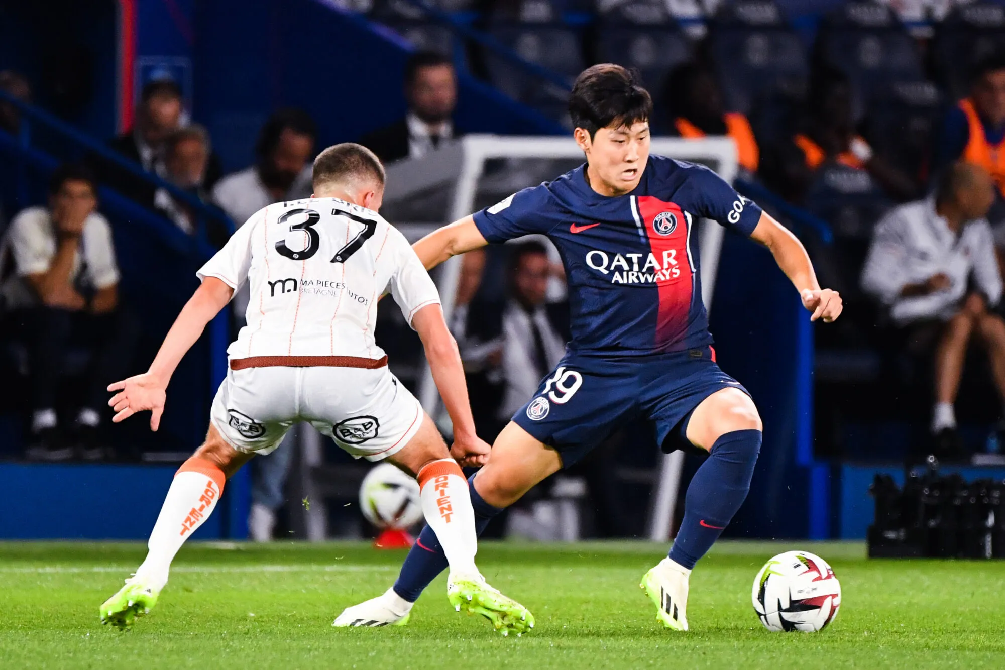 Kang-in LEE of PSG during the Ligue 1 Uber Eats match between Paris Saint Germain and FC Lorient at Parc des Princes on August 12, 2023 in Paris, France. (Photo by Sandra Ruhaut/Icon Sport)