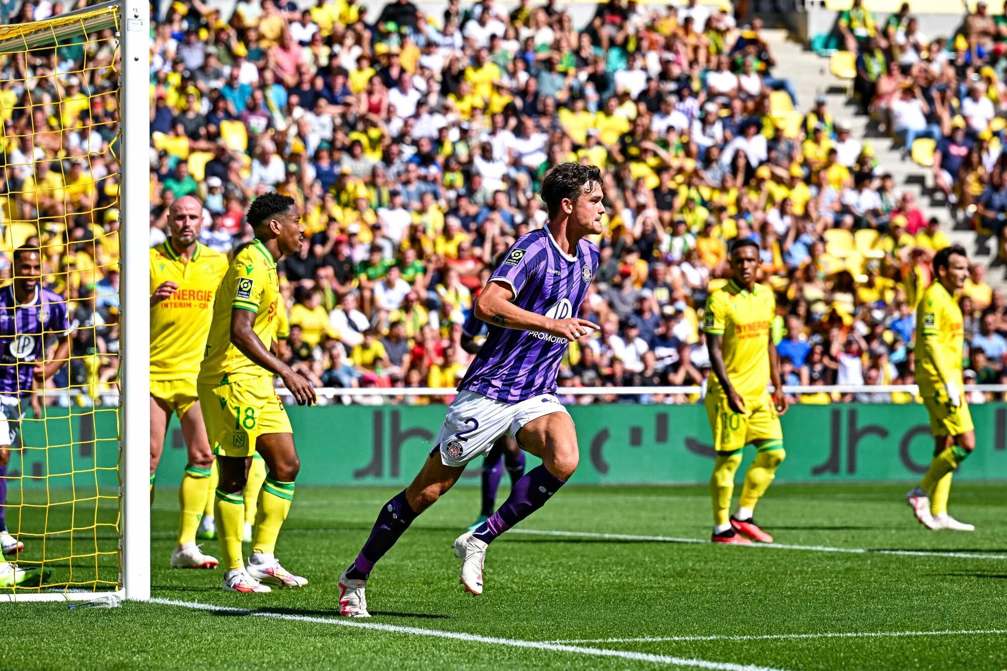 Rasmus NICOLAISEN of Toulouse celebrates his goal during the French Ligue 1 Uber Eats soccer match between Nantes and Toulouse at Stade de la Beaujoire on August 13, 2023 in Nantes, France. (Photo by Baptiste Fernandez/Icon Sport)