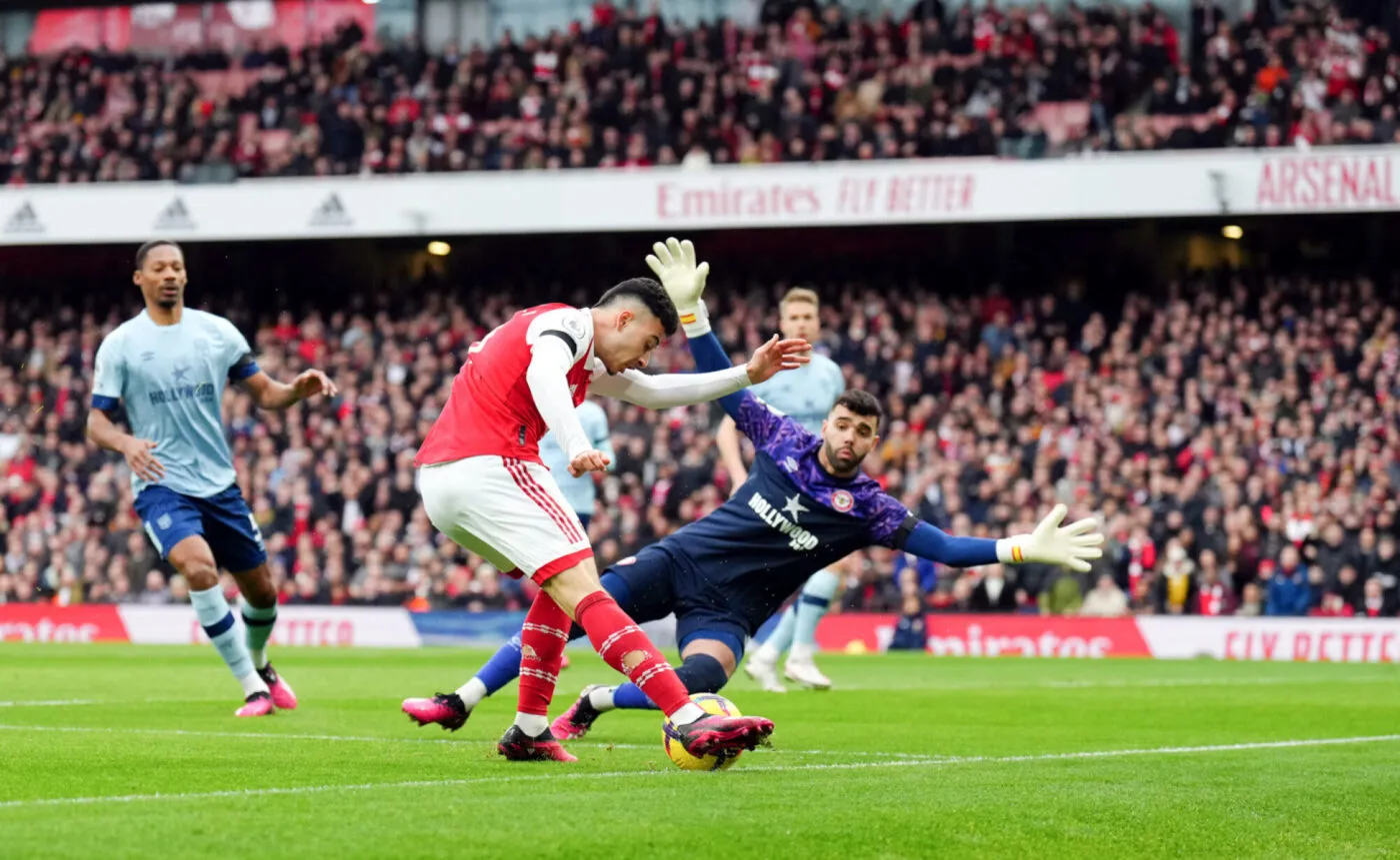 Arsenal?s Gabriel Martinelli shoots during the Premier League match at the Emirates Stadium, London. Picture date: Saturday February 11, 2023. - Photo by Icon sport