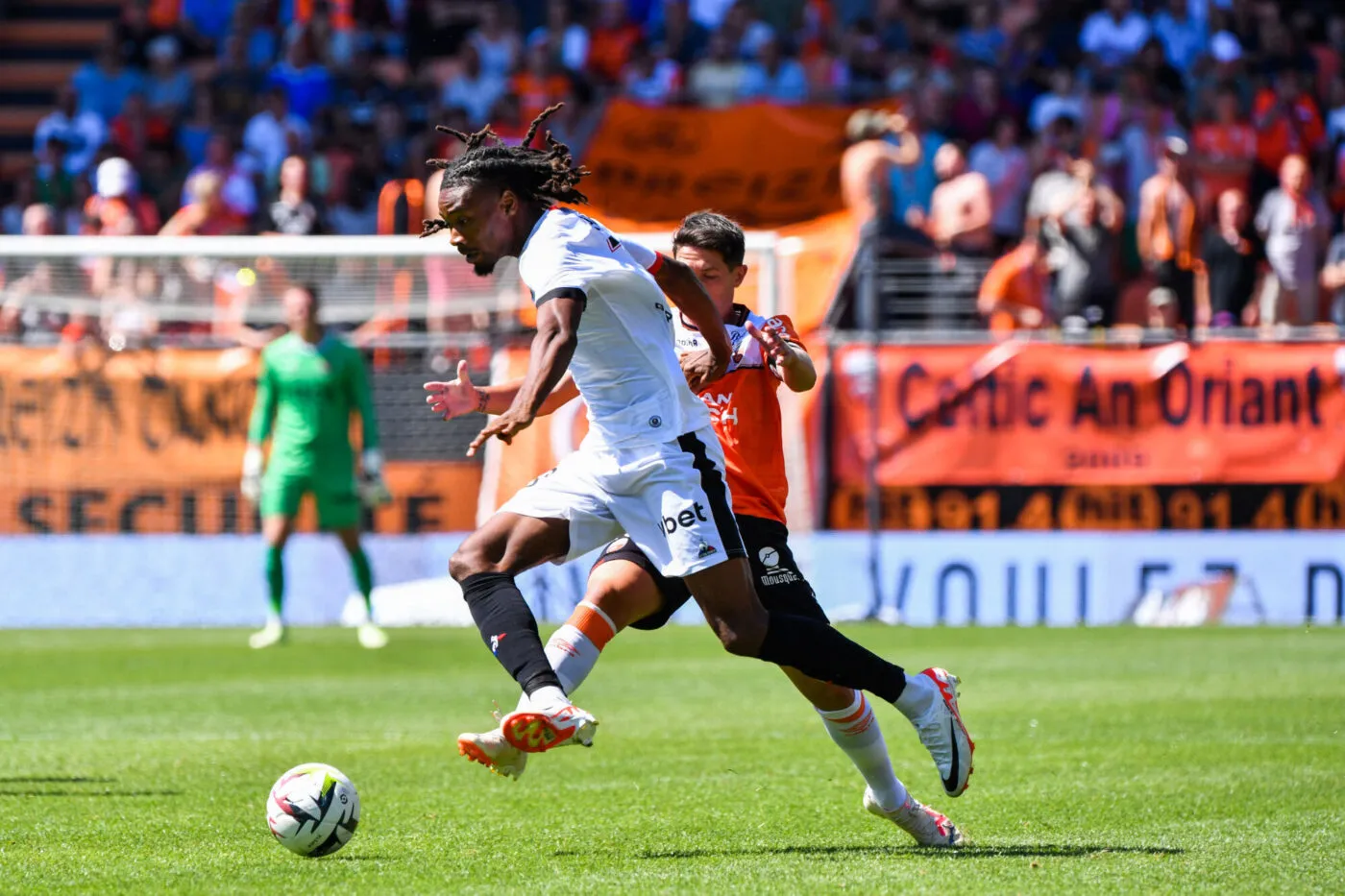 Khephren THURAM of Nice during the Ligue 1 Uber Eats match between FC Lorient and OGC Nice at Stade du Moustoir on August 20, 2023 in Lorient, France. (Photo by Sandra Ruhaut/Icon Sport)