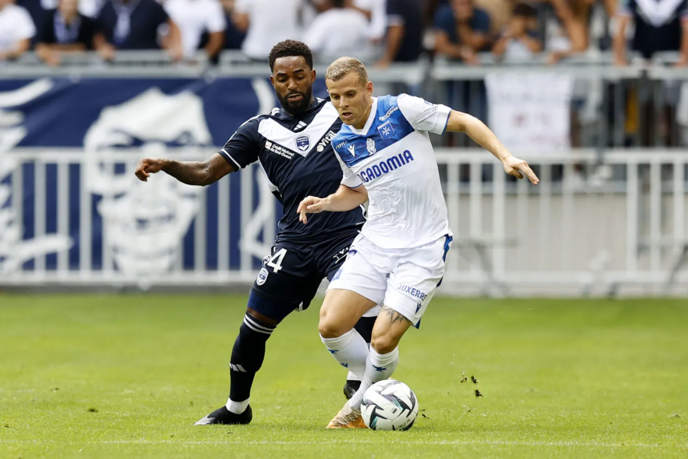 07 Gauthier HEIN (aja) - 14 Vital NSIMBA (fcgb) during the Ligue 2 BKT match between Football Club des Girondins de Bordeaux v Association de la Jeunesse Auxerroise at Stade Matmut Atlantique on September 2, 2023 in Bordeaux, France. (Photo by Loic Baratoux/FEP/Icon Sport)