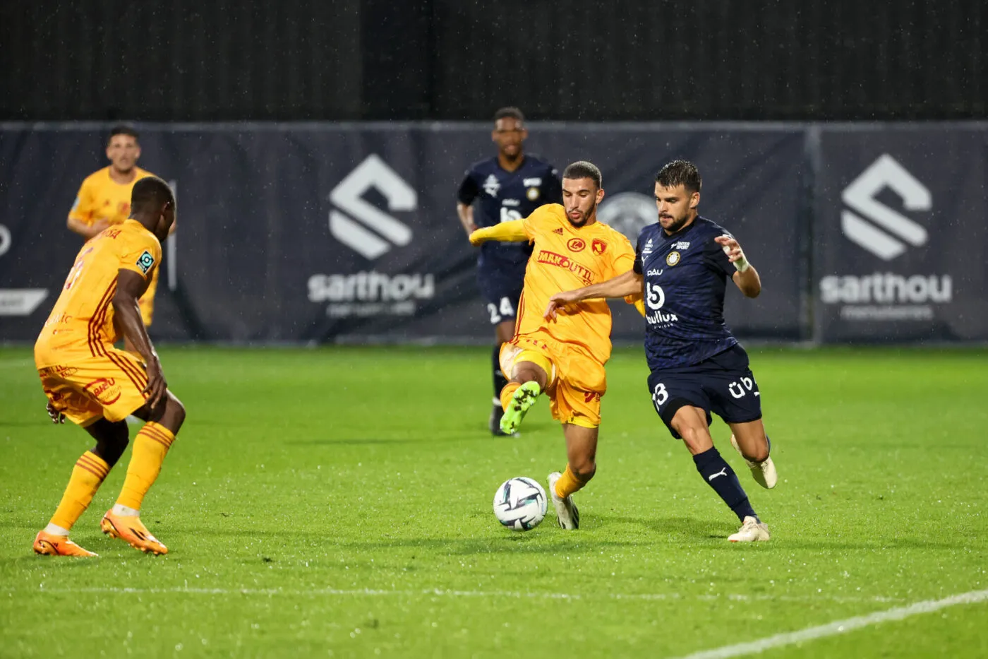 10 Waniss TAIBI (raf) - 13 Louis MOUTON (pau) during the Ligue 2 BKT match between Pau Football Club and Rodez Aveyron Football at Nouste Camp on August 2, 2023 in Pau, France. (Photo by Romain Perrocheau/FEP/Icon Sport)