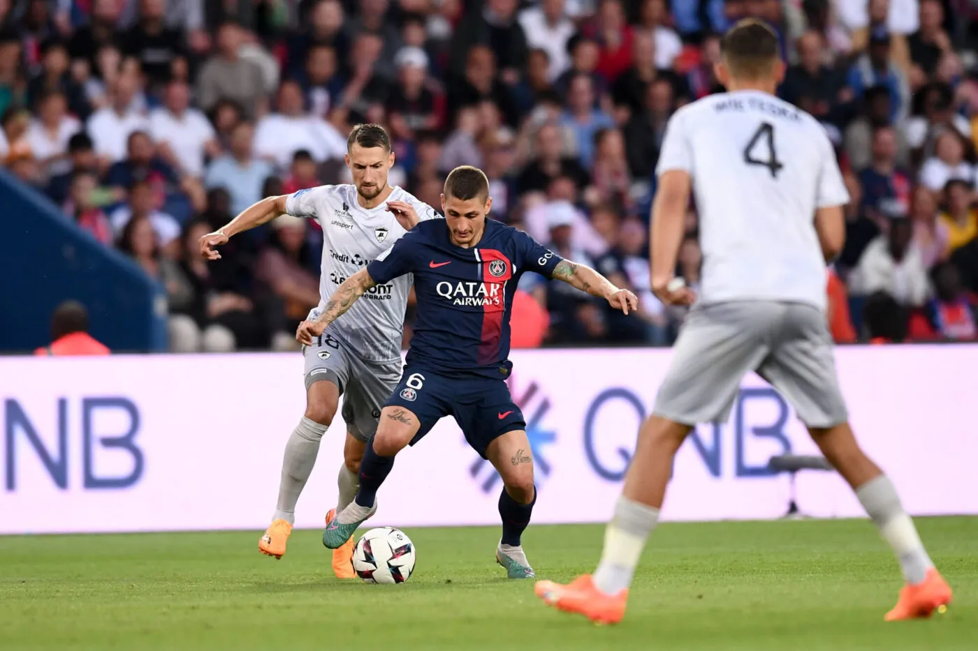 18 Elbasan RASHANI (cf63) - 06 Marco VERRATTI (psg) during the Ligue 1 Uber Eats match between PSG and Clermont Foot 63  at Parc des Princes on June 3, 2023 in Paris, France. (Photo by  Philippe Lecoeur/FEP/Icon Sport)