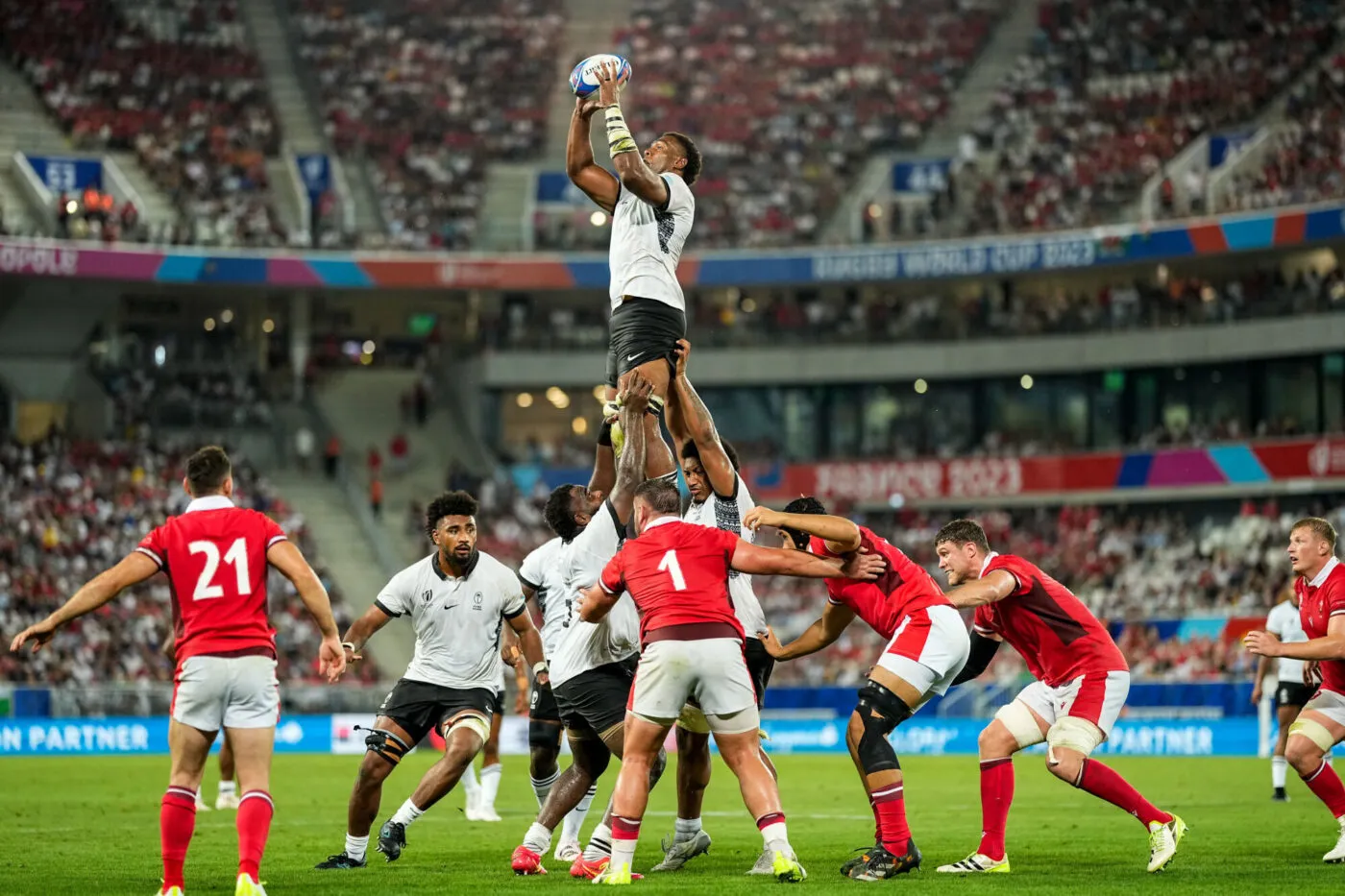Te Ahwaru CIRIKIDAVETA of Fidji during the Rugby World Cup match between Wales and Fiji at Stade Matmut Atlantique on September 10, 2023 in Bordeaux, France. (Photo by Hugo Pfeiffer/Icon Sport)