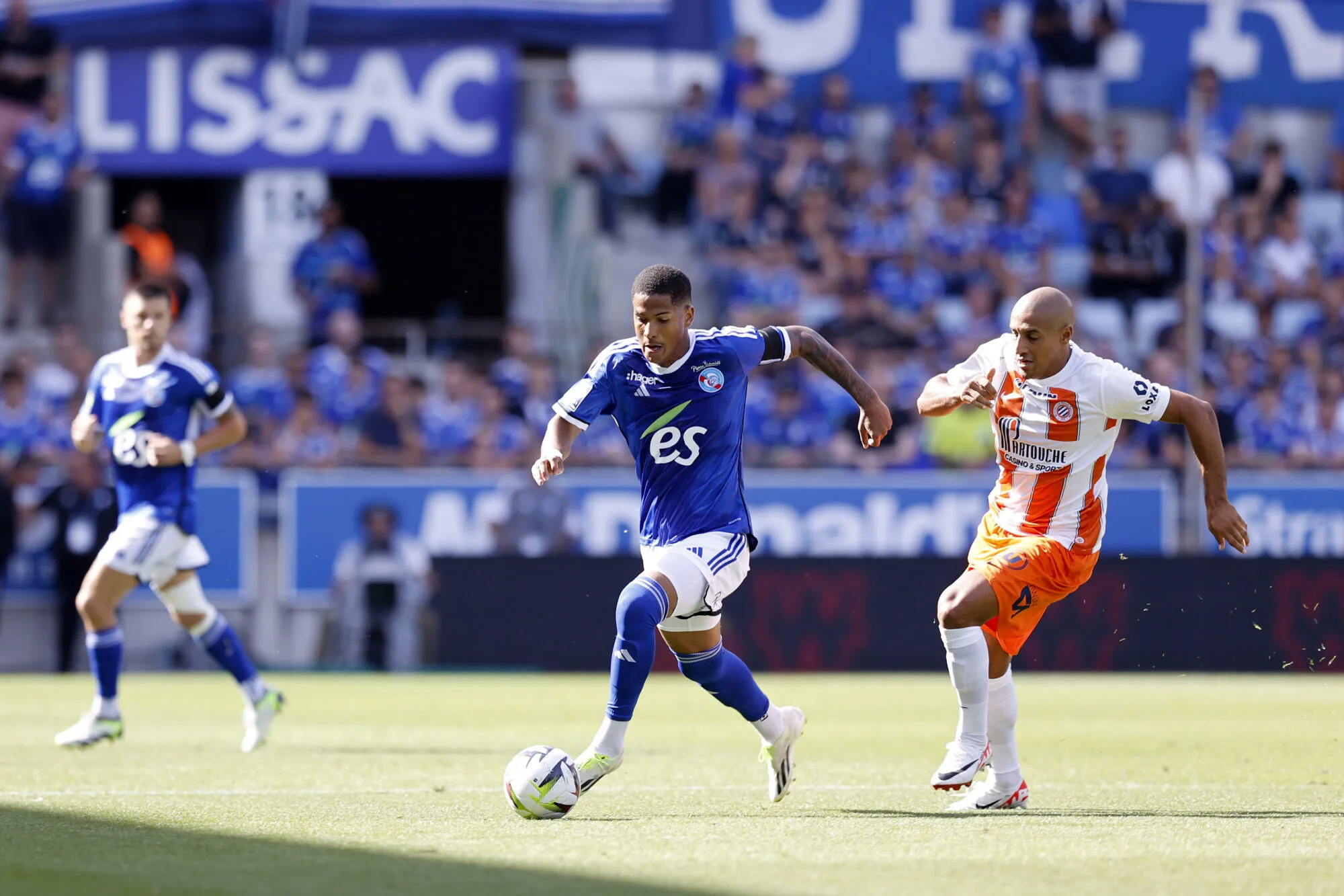 23 Angelo Gabriel BORGES DAMACENO (rcsa) during the Ligue 1 Uber Eats match between Racing Club de Strasbourg Alsace and Montpellier Herault Sport Club at Stade de la Meinau on September 17, 2023 in Strasbourg, France. (Photo by Loic Baratoux/FEP/Icon Sport)