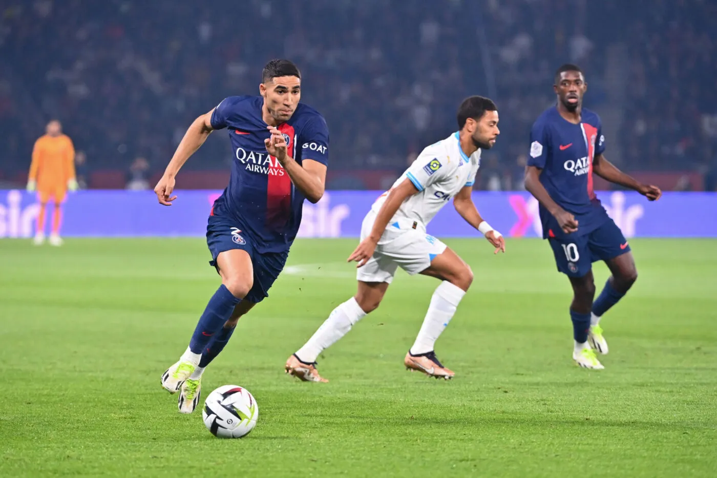 Achraf HAKIMI of PSG during the Ligue 1 Uber Eats match between Paris Saint-Germain Football Club and Olympique de Marseille at Parc des Princes on September 24, 2023 in Paris, France. (Photo by Anthony Dibon/Icon Sport)