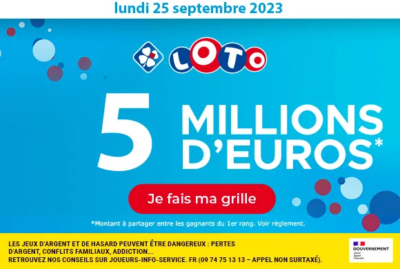Loto du lundi 25 septembre 2023 : 5 millions d'euros à gagner