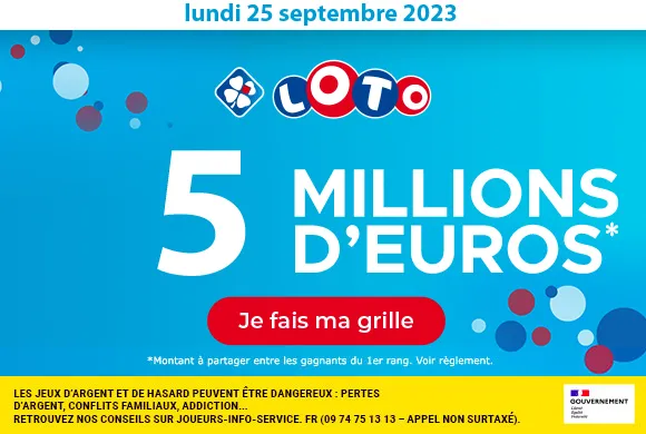 Loto du lundi 25 septembre 2023 : 5 millions d&rsquo;euros à gagner