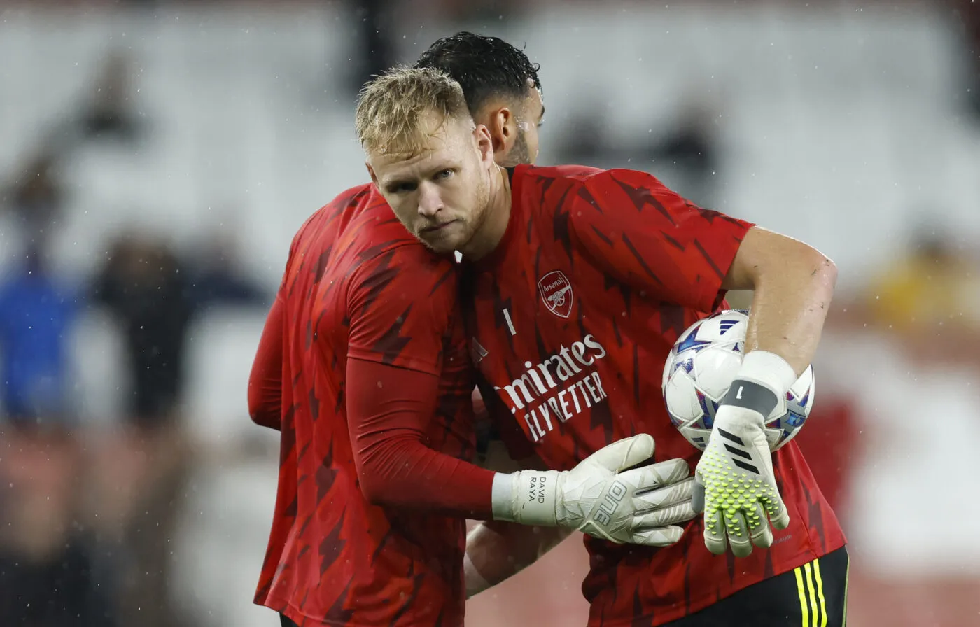Arsenal goalkeepers David Raya (left) and Aaron Ramsdale warming up before the UEFA Champions League Group B match at the Emirates Stadium, London. Picture date: Wednesday September 20, 2023. - Photo by Icon sport
