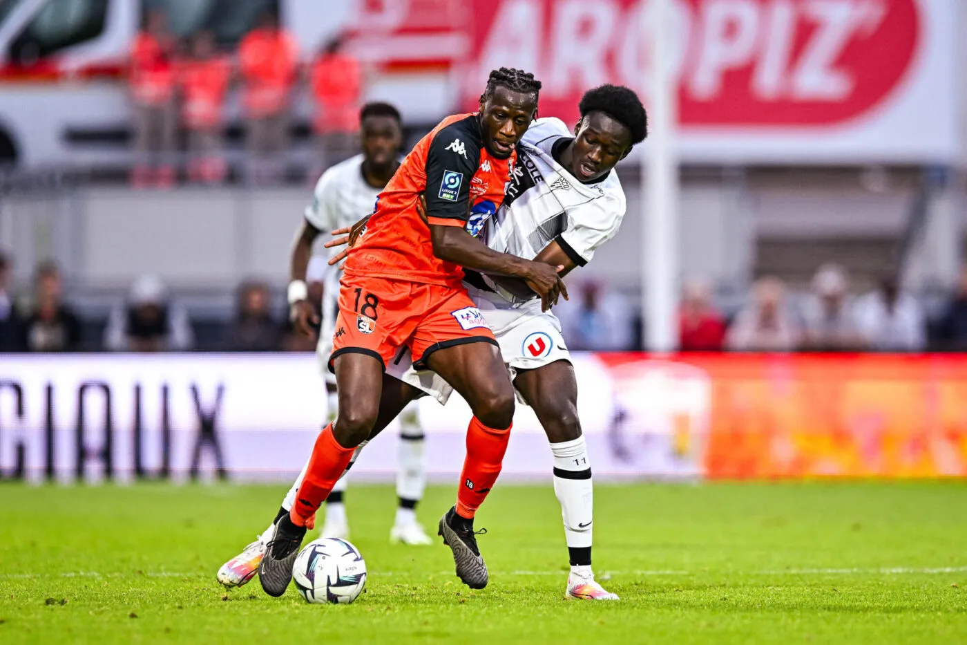 Malik TCHOKOUNTE of Laval and Sidiki CHERIF of Angers during the French Ligue 2 BKT soccer match between Laval and Angers SCO at Stade Francis-Le Basser on August 5, 2023 in Laval, France. (Photo by Baptiste Fernandez/Icon Sport)