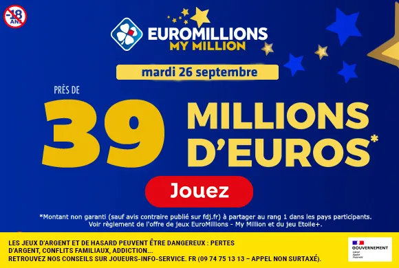EuroMillions mardi 27 septembre 2023 : 39 millions d’euros à gagner  !