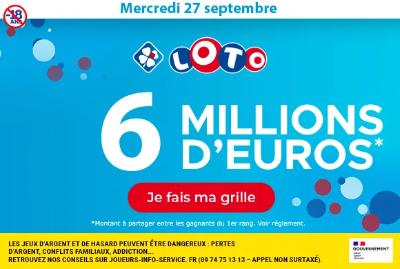 Loto du mercredi 27 septembre 2023 : 6 millions d'euros à gagner