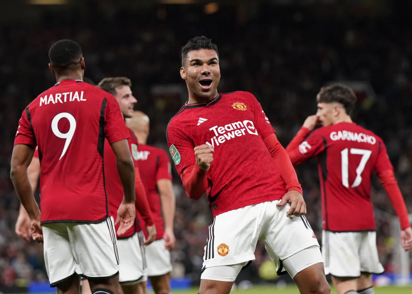 MANCHESTER, ENGLAND, 26th September 2023. Casemiro of Manchester United celebrates scoring the second goal during the Carabao Cup match at OLD TRAFFORD, MANCHESTER. Picture credit should read: Andrew Yates / Sportimage - Photo by Icon sport