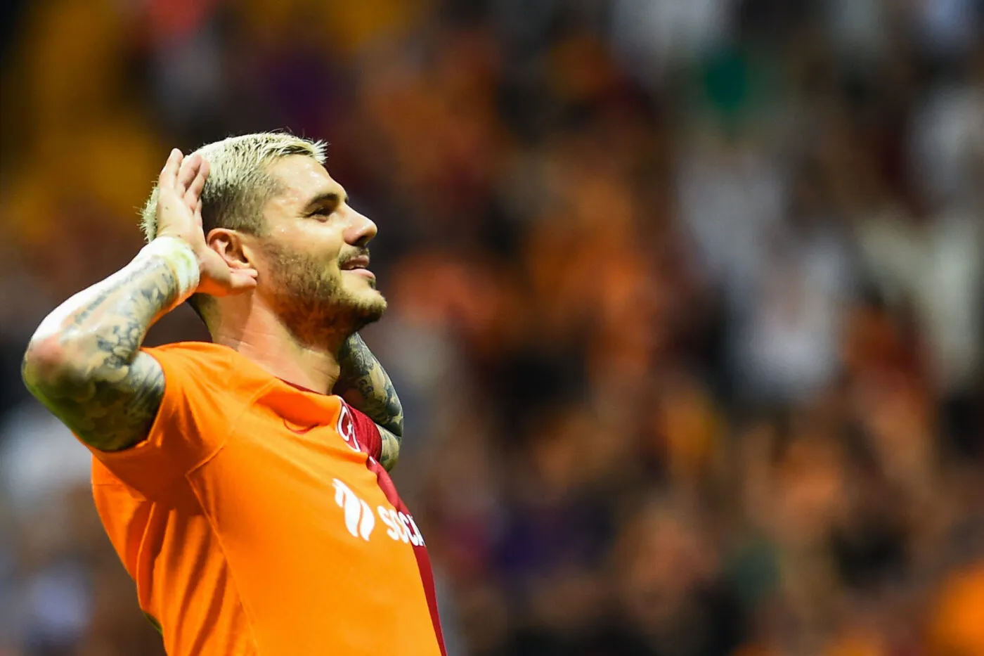 Mauro Icardi of Galatasaray celebrates after scoring the first goal of his team during the UEFA Europa Champions League Third Qualifying Round Second Leg match between Galatasaray and Olimpija Ljubljana on August 15, 2023 in Istanbul, Turkey. (Photo by Seskimphoto ) - Photo by Icon sport