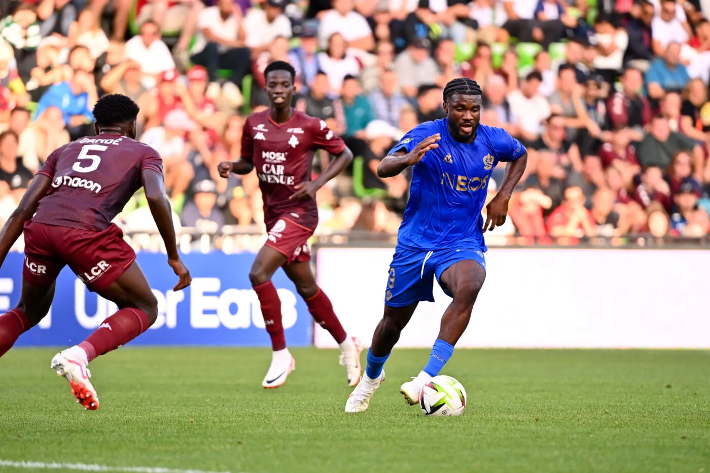 09 Terem MOFFI (ogcn) during the Ligue 1 Uber Eats match between Football Club de Metz and Olympique Gymnaste Club Nice on October 7, 2023 in Metz, France. (Photo by Anthony Dibon/Icon Sport)