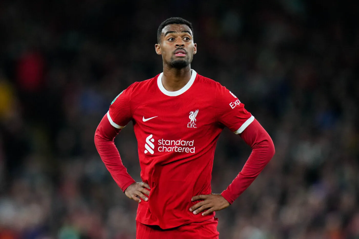 Ryan Gravenberch #38 of Liverpool during the Carabao Cup Third Round match Liverpool vs Leicester City at Anfield, Liverpool, United Kingdom, 27th September 2023 (Photo by Steve Flynn/News Images) in Liverpool, United Kingdom on 9/27/2023. (Photo by Steve Flynn/News Images/Sipa USA) - Photo by Icon sport