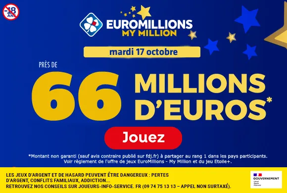 EuroMillions mardi 17 octobre 2023 : 66 millions d’euros à gagner  !