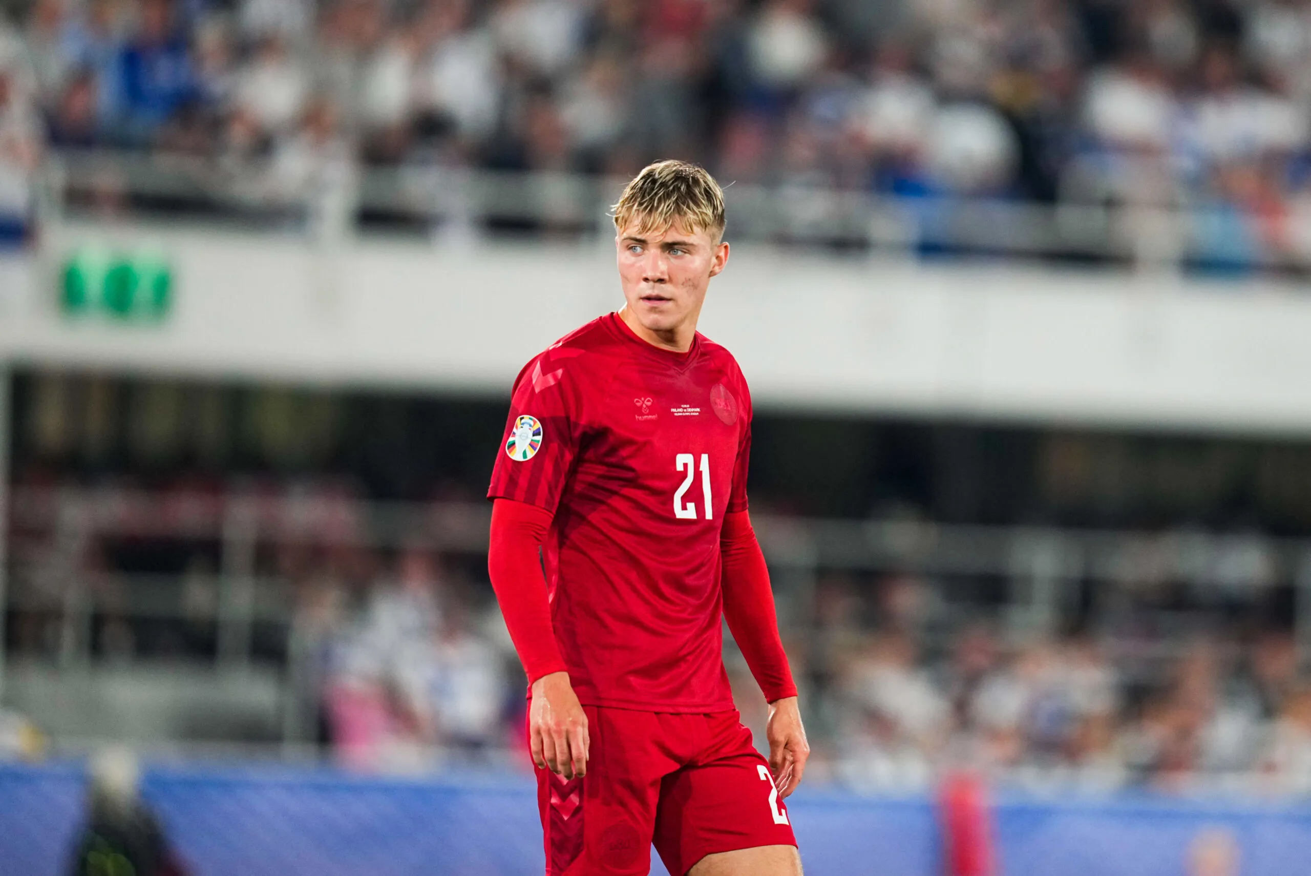 September 10 2023: Rasmus HÃ¸jlund (Denmark) looks on during a Group H EURO 2024 Qualification game, Finland versus Denmark , at Olympic stadium, Helsinki, Finland. Kim Price/CSM/Sipa USA (Credit Image: © Kim Price/Cal Sport Media/Sipa USA) - Photo by Icon sport