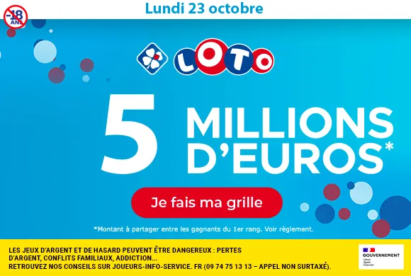 Loto du lundi 23 octobre 2023 : 5 millions d&rsquo;euros à gagner